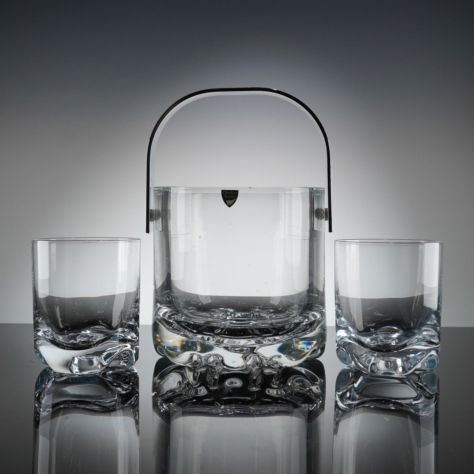 3pc Orrefors Crystal Ice Bucket and Old-Fashioned Glasses (1 of 5)
