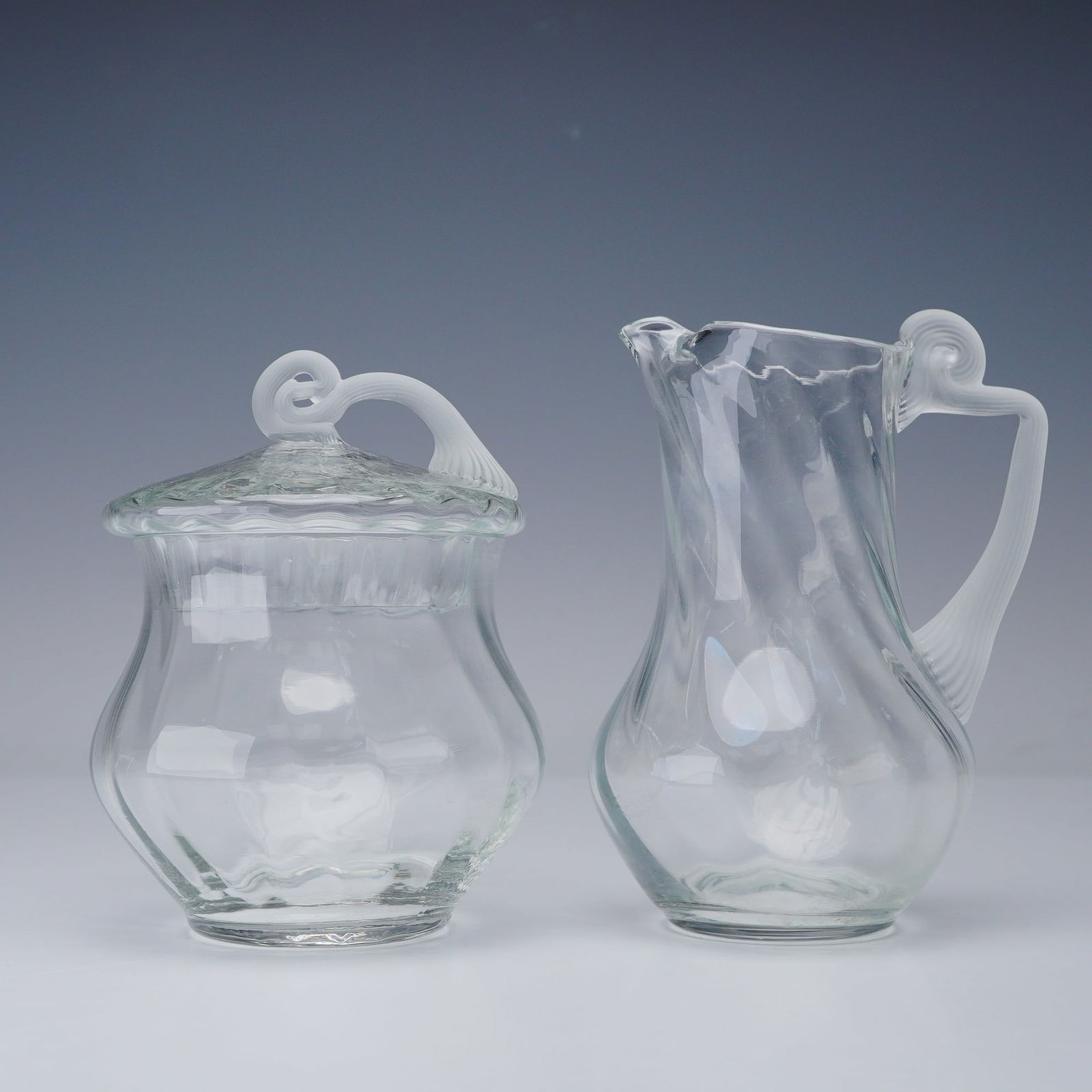 2pc Clear and Frosted Art Glass Creamer and Lidded Sugar Set (1 of 3)