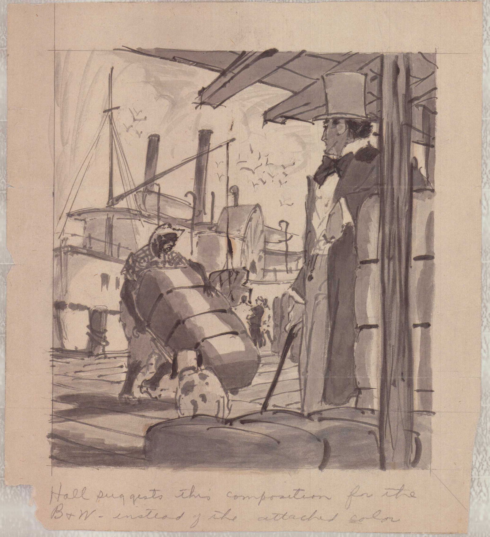 Wayne Hall Illustration Dockside Study Gentleman & Laborer (1 of 1)