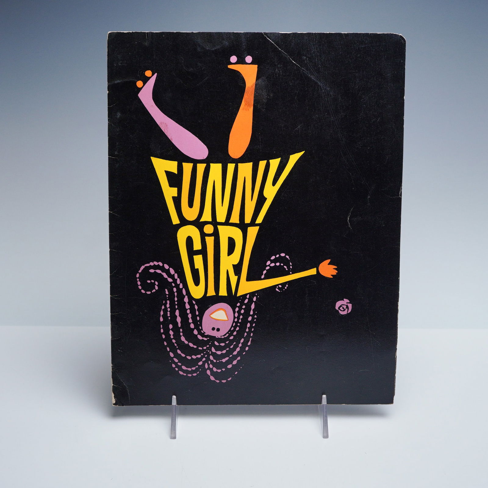 Funny Girl Broadway Program, Barbra Streisand: Original Broadway program for Funny Girl featuring Barbra Streisand in her iconic role as Fanny Brice. The front cover displays the distinctive upside-down illustration with vibrant yellow and pink