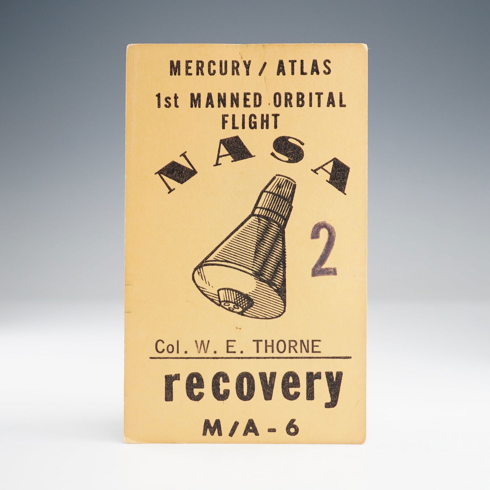 NASA Mercury/Atlas MA-6 Recovery Mission Card (1 of 2)