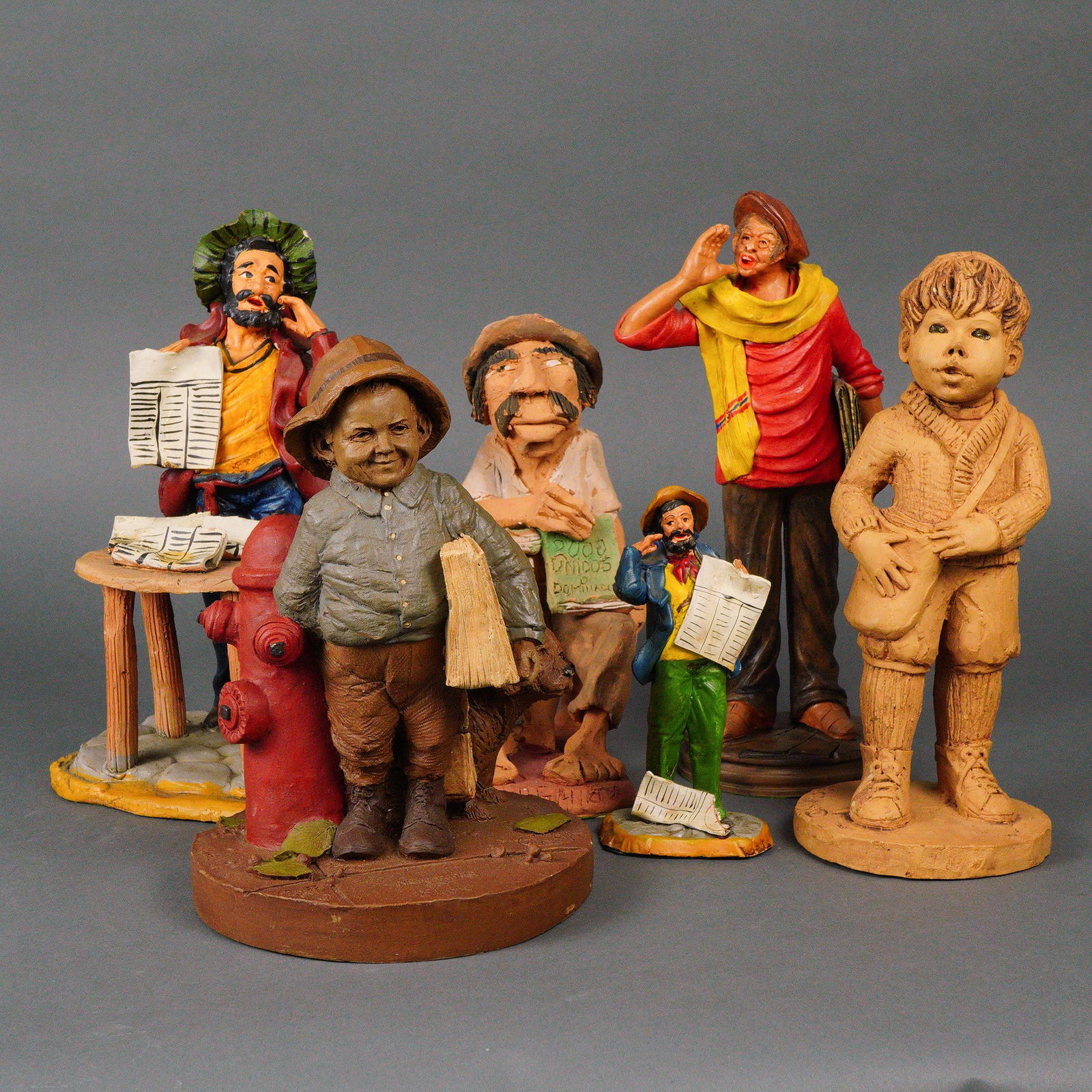 6pc International Earthenware & Carved Wood Folk Art Figurines (1 of 5)