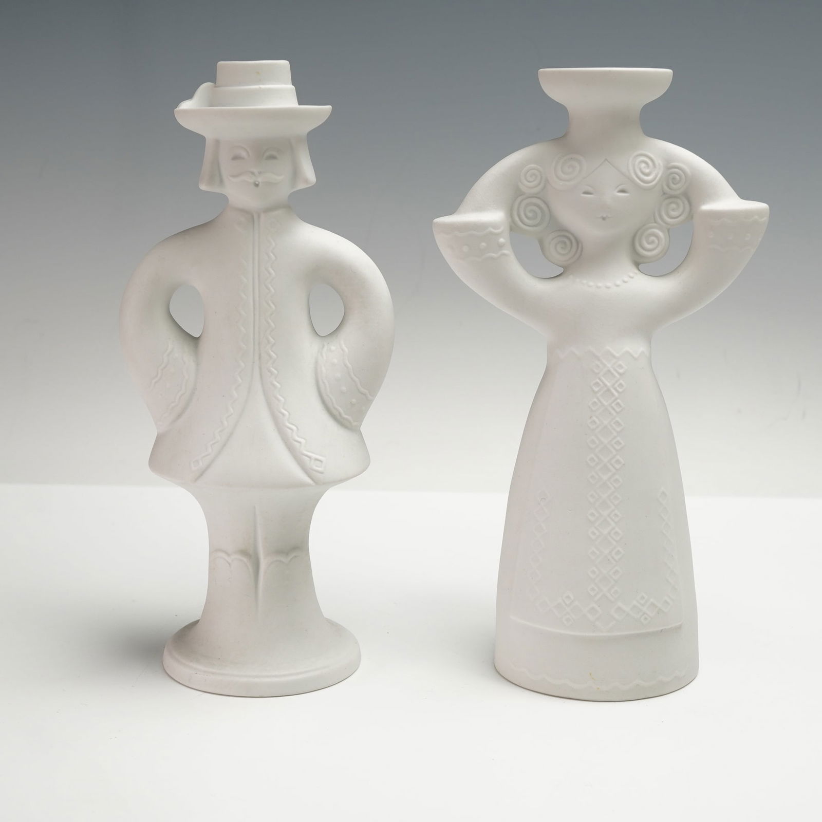 2pc AK Kaiser White Bisque Figural Candlestick Holders (1 of 3)