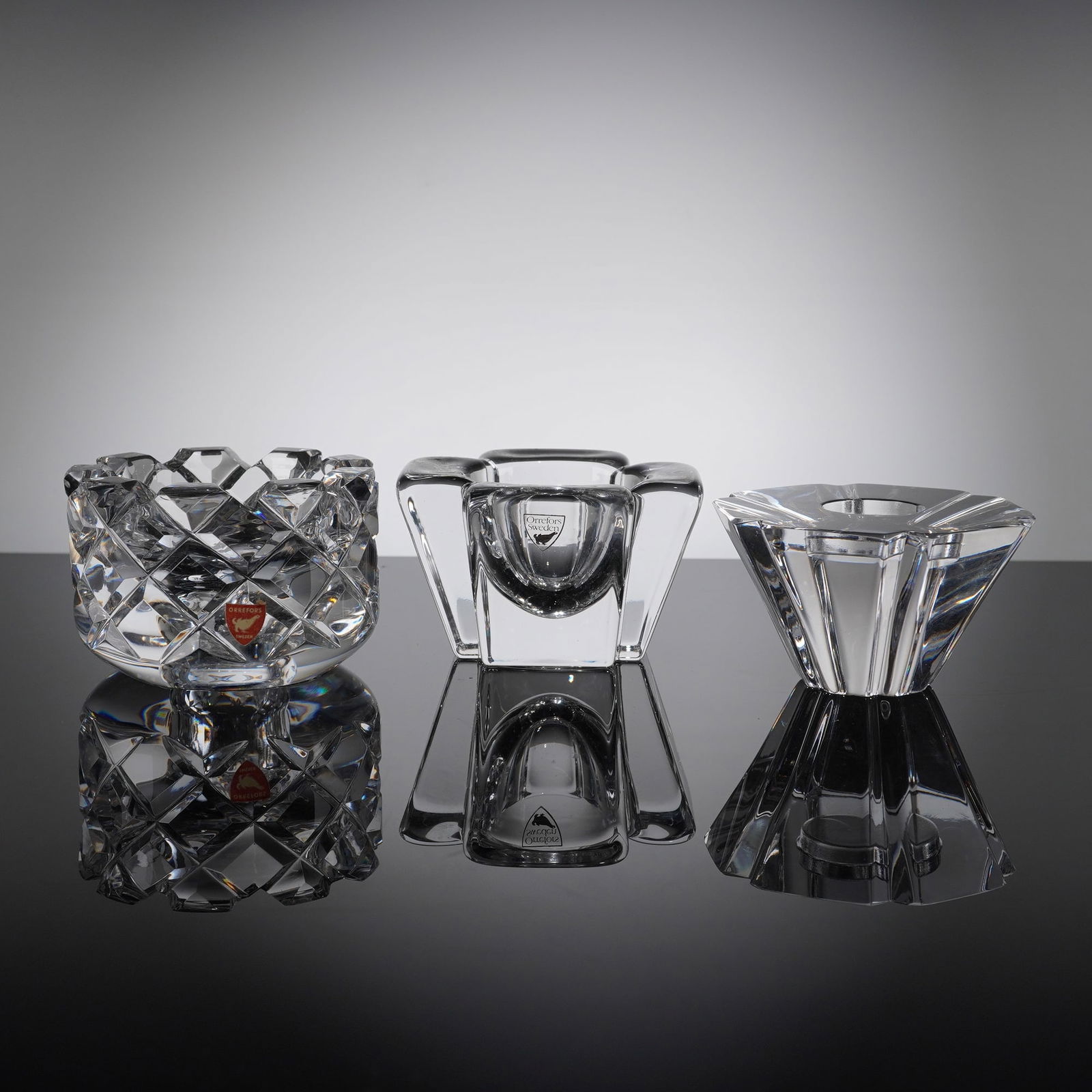 Three Orrefors Crystal Geometric Candle Holders (1 of 4)