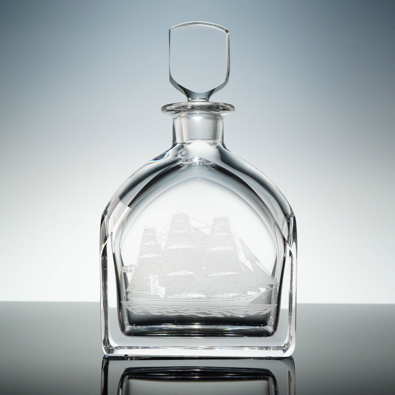 Orrefors Engraved Ship Motif Crystal Decanter with Stopper (1 of 4)