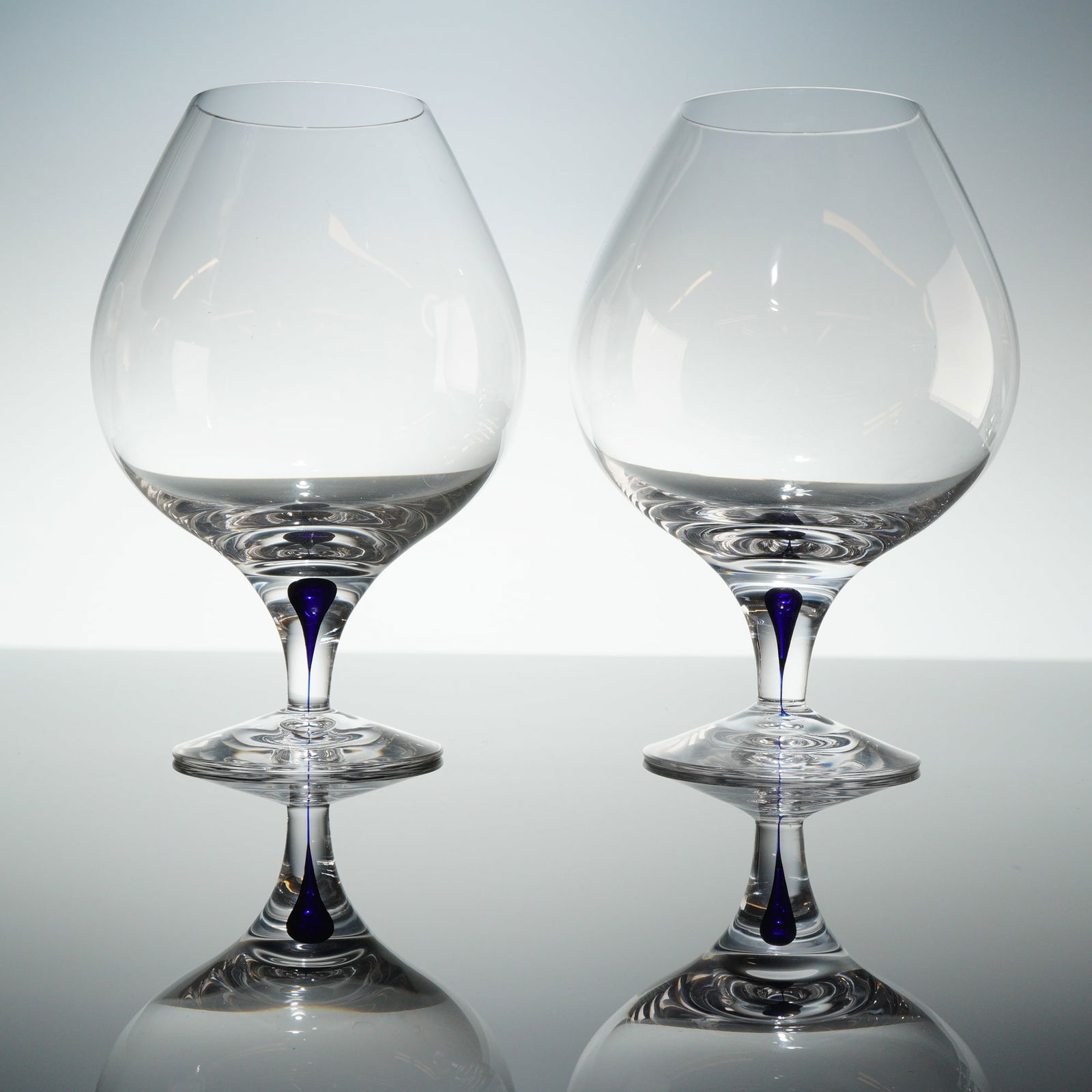 A Pair of Orrefors Intermezzo Blue Crystal Brandy Glasses (1 of 5)