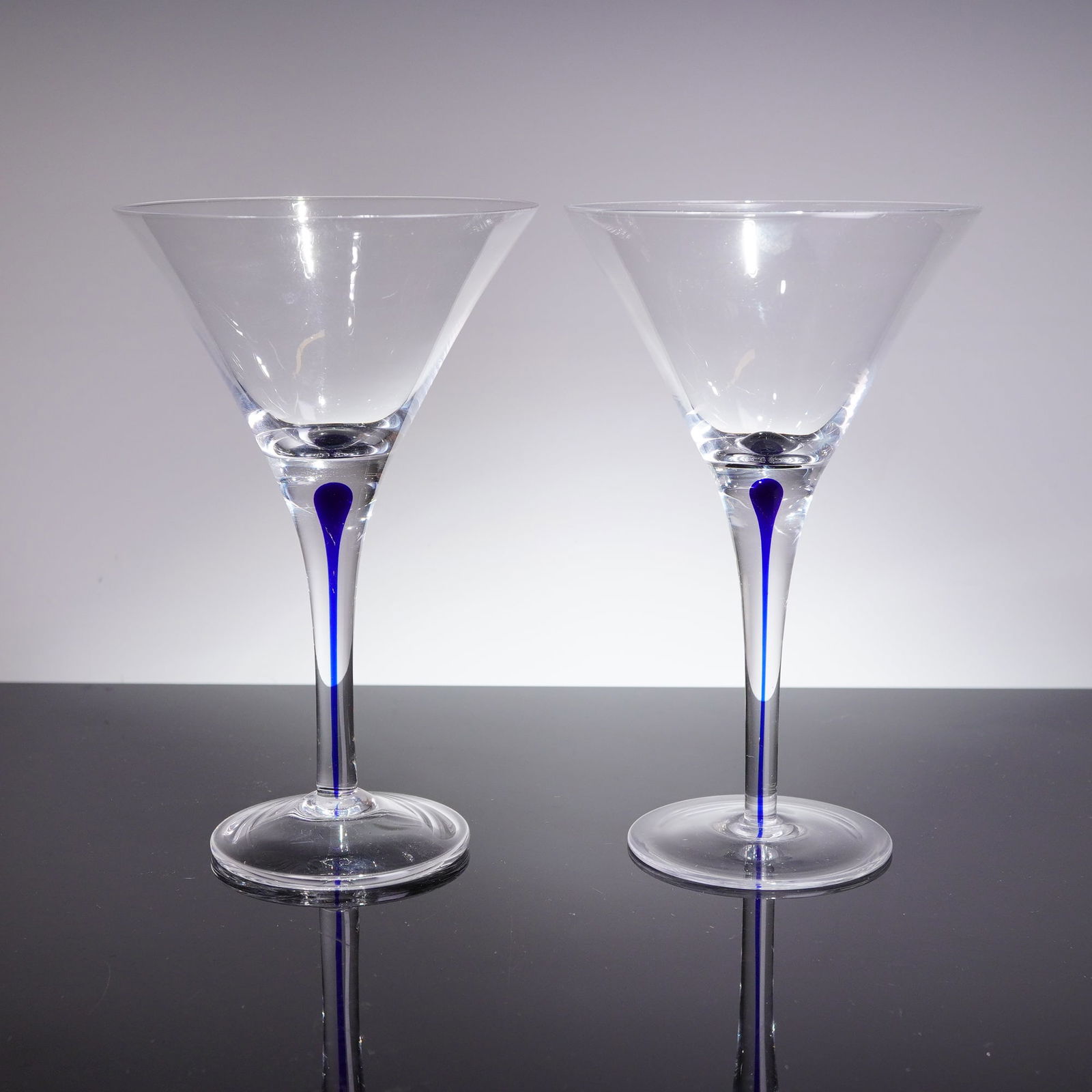 A Pair of Orrefors Intermezzo Blue Crystal Martini Glasses (1 of 3)