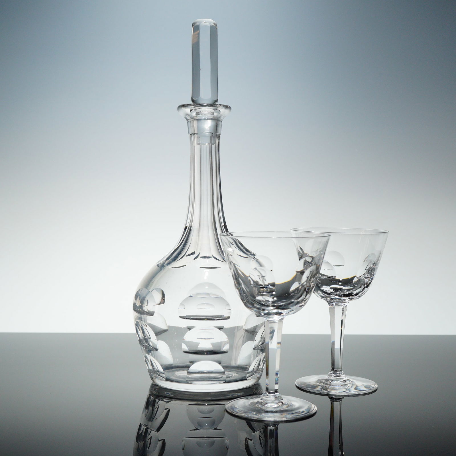 3pc Orrefors Crystal Decanter Set with Two Stemmed Glasses (1 of 4)