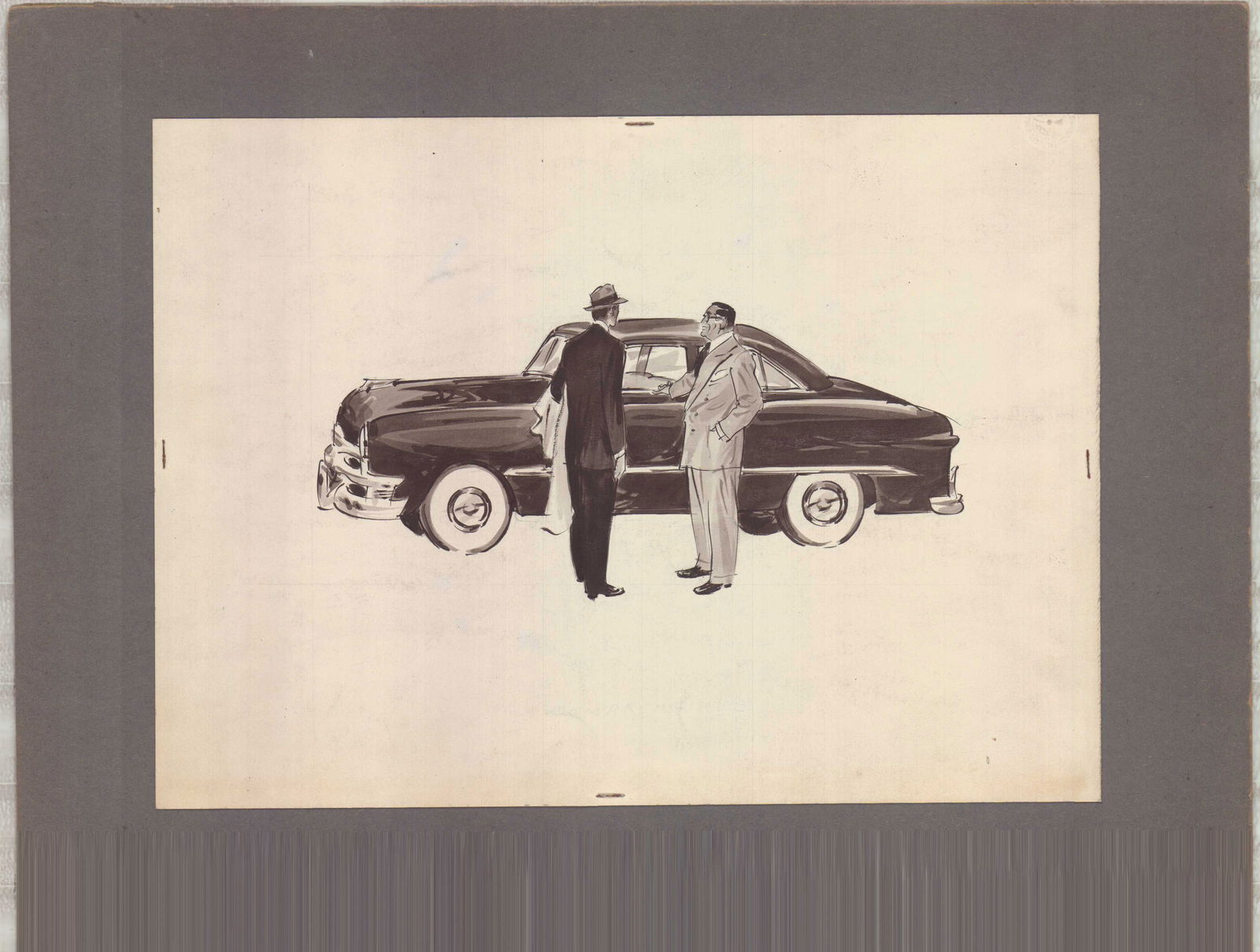 Wayne Hall Pen & Ink & Color Wash Drawing 1950s Ford (1 of 1)