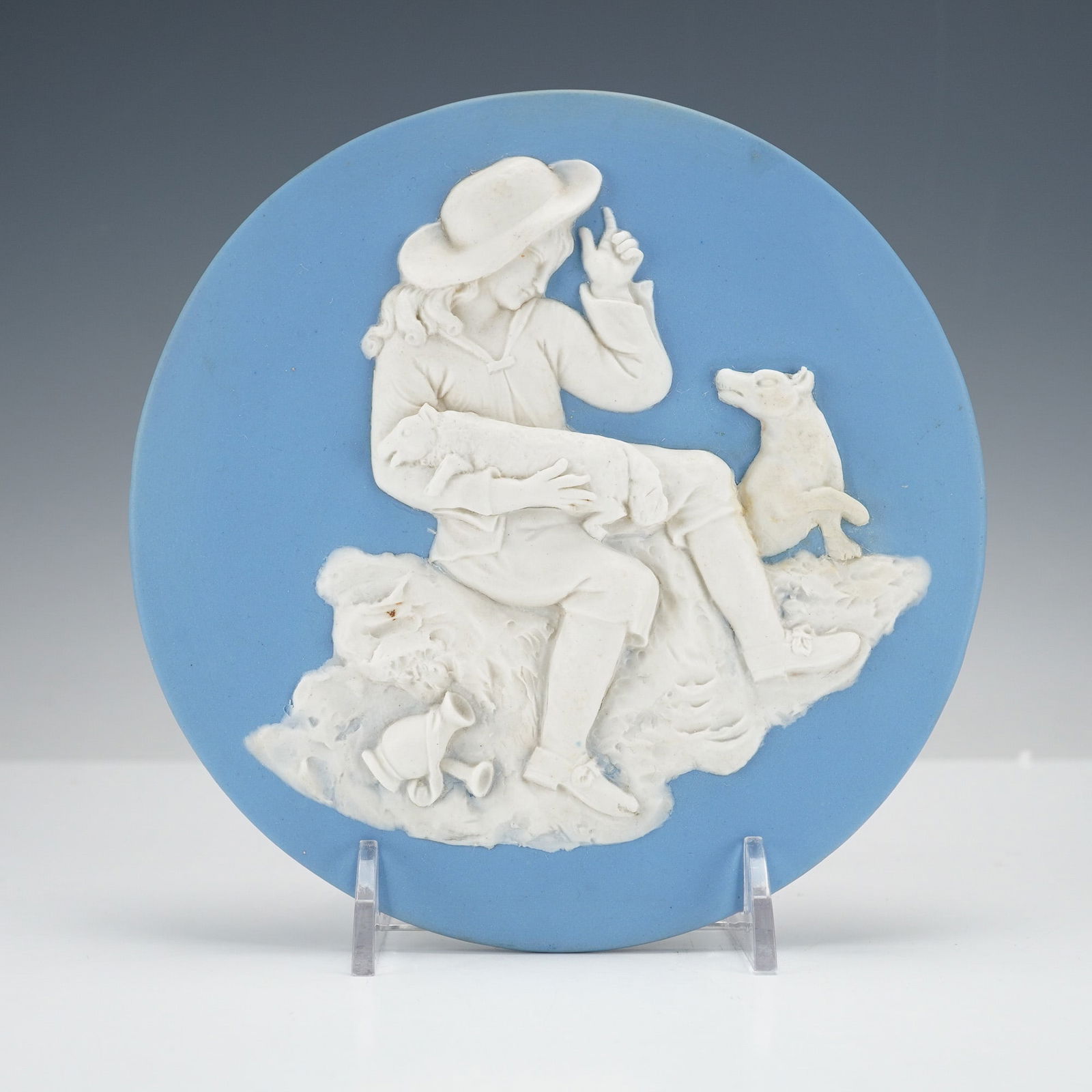 Wedgwood Blue Jasperware Plaque, Bourbonnais Shepherd (1 of 4)