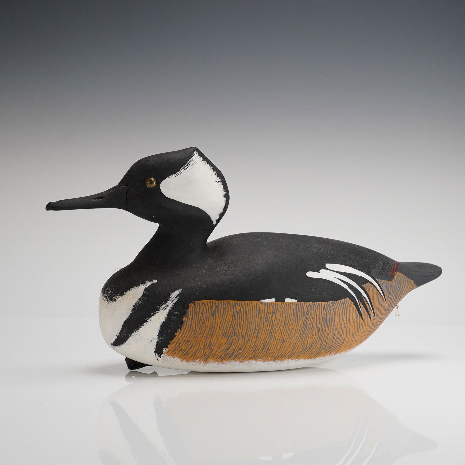 Frank Flicker Hand-Carved Hooded Merganser Duck Decoy, Signed (1 of 4)