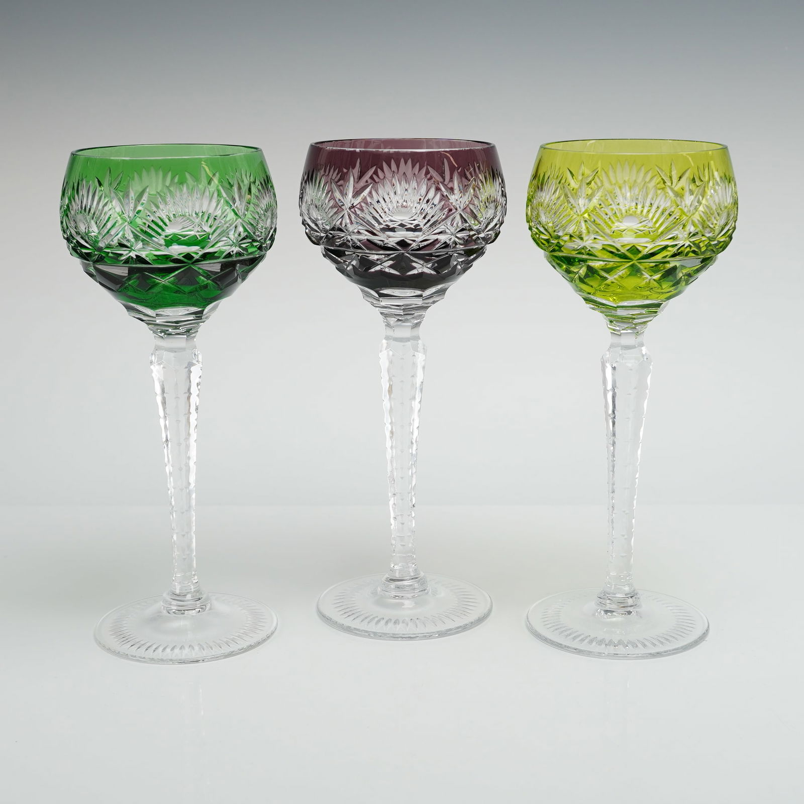 Three Piece Set of Bohemian Cut to Clear Crystal Wine Glasses (1 of 3)