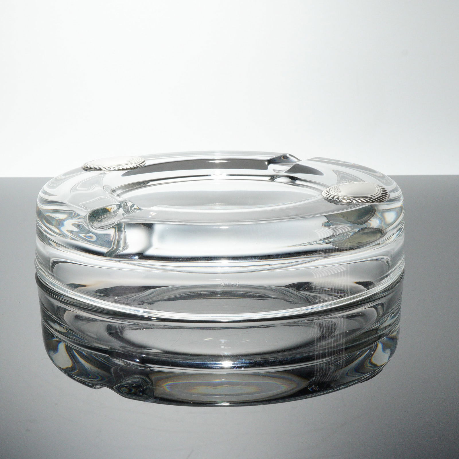 Glass Ashtray with Silver Toned Medallions (1 of 4)