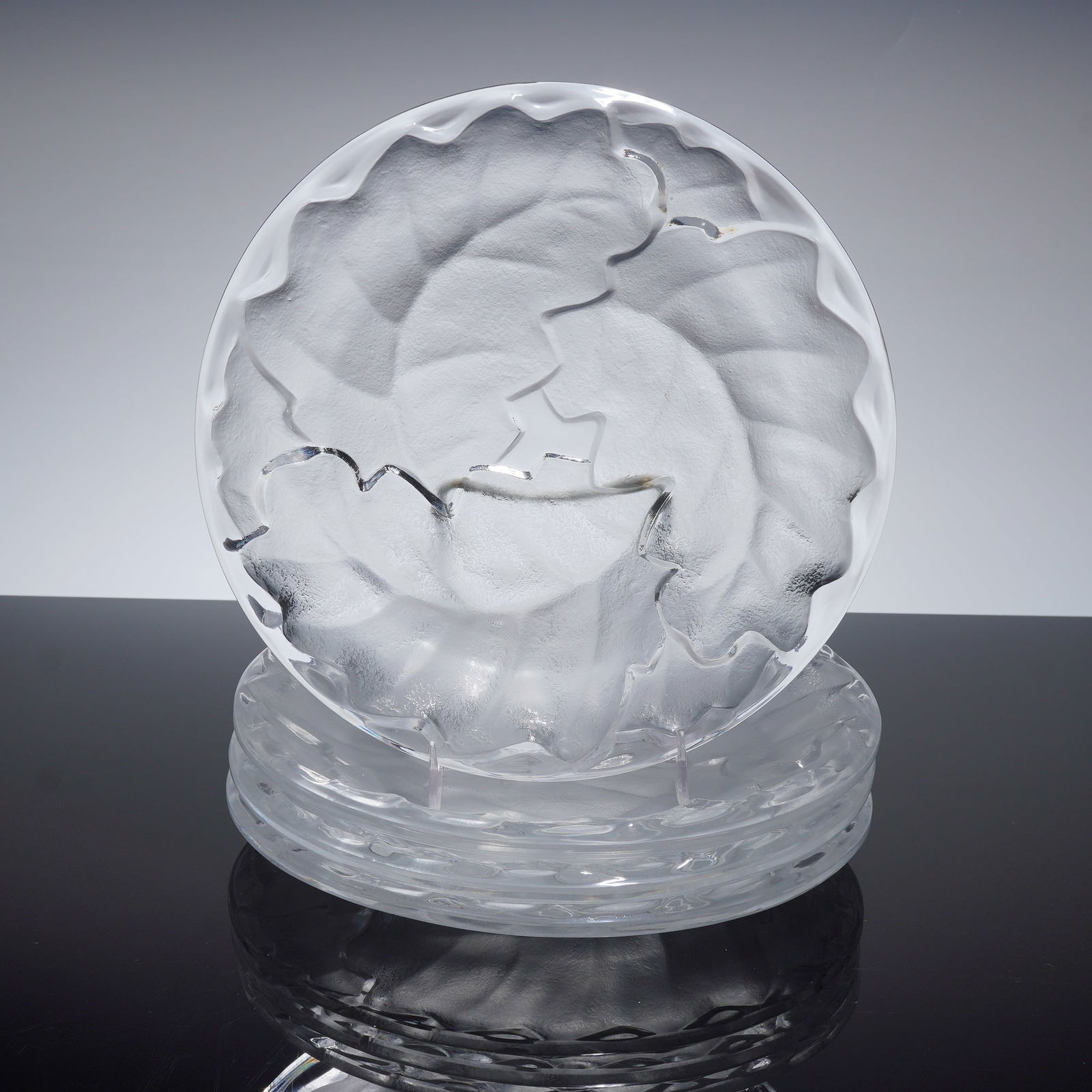 4pc Lalique Crystal Chene Oak Leaf Plates (1 of 5)