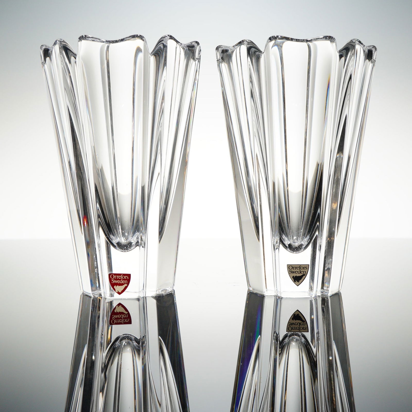Pair of Orrefors Crystal Corona Vases (1 of 3)