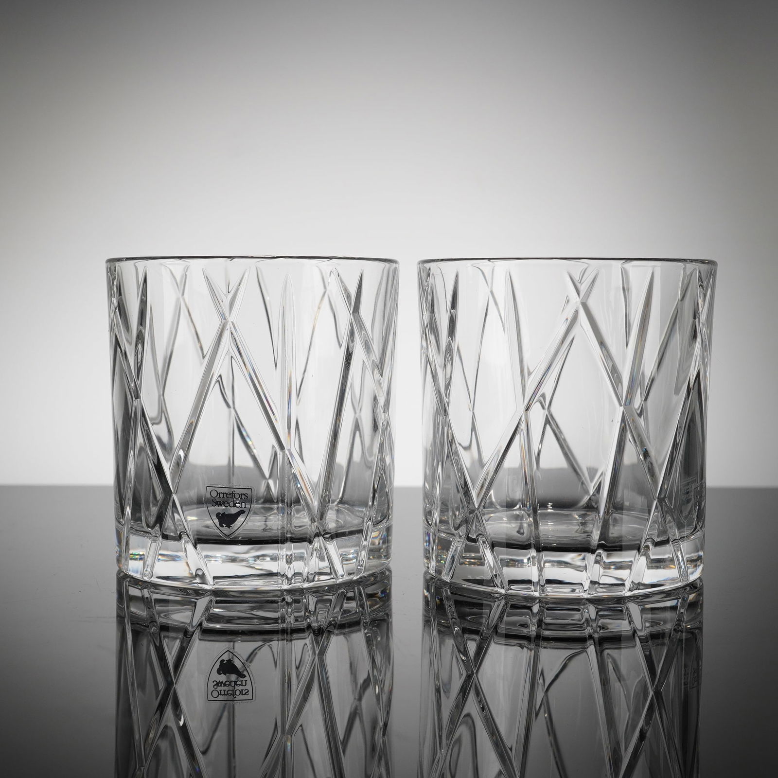 A Pair of Orrefors City Cut Crystal Double Old Fashioned Glasses (1 of 4)