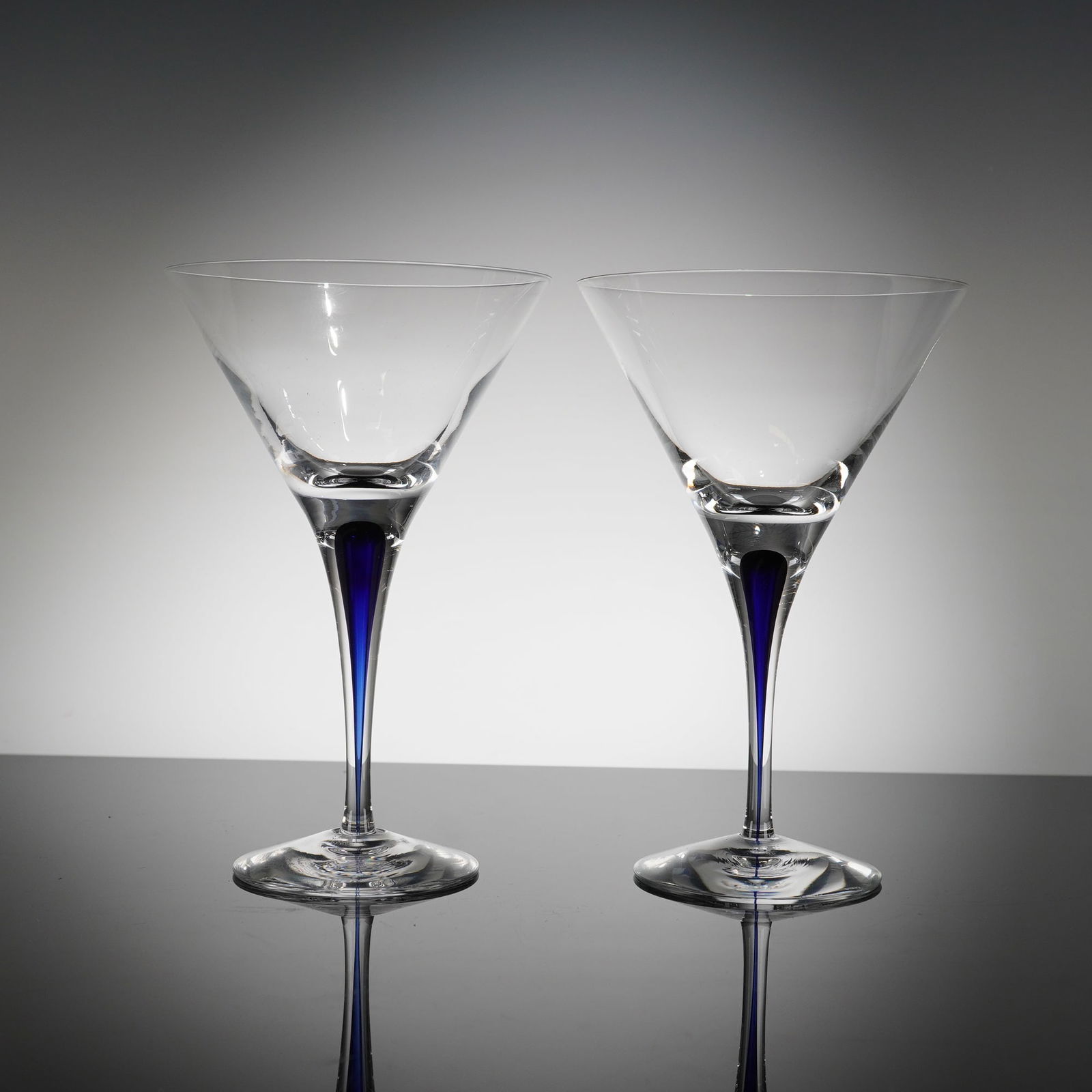 A Pair of Orrefors Intermezzo Blue Crystal Martini Glasses (1 of 5)