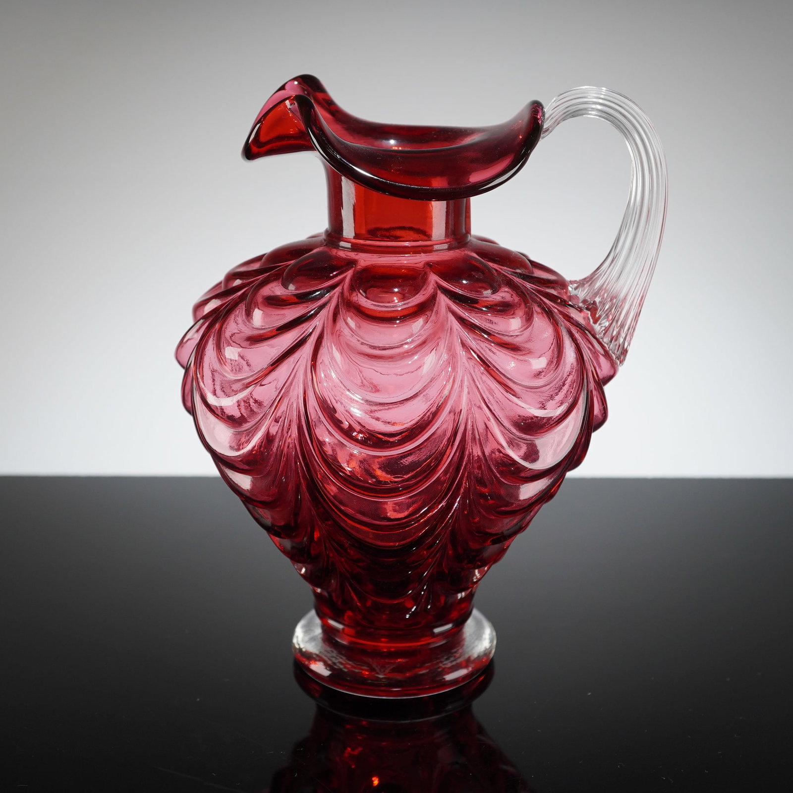 Fenton Cranberry Layered Drapery Art Glass Pitcher (1 of 5)