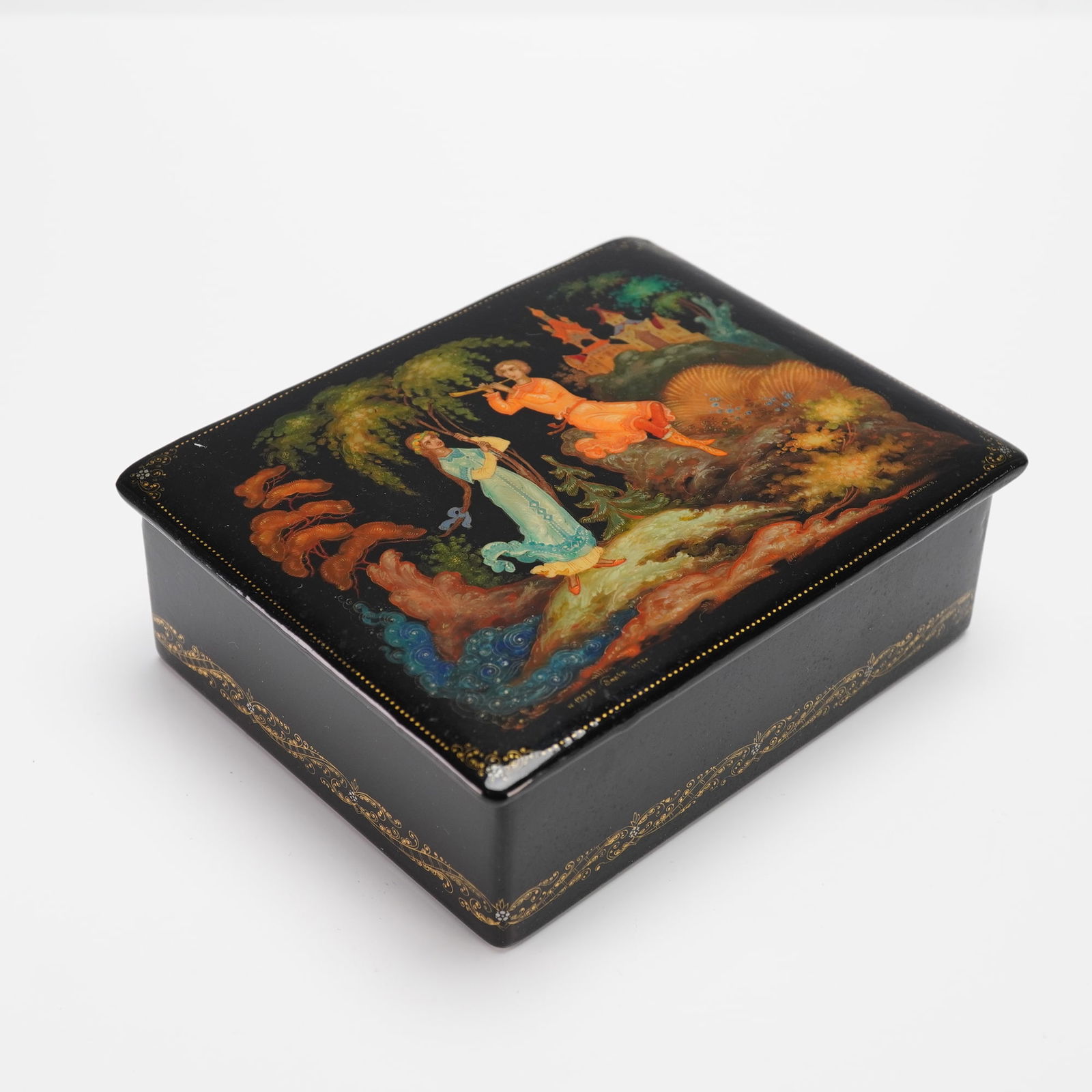 A Palekh Russian Hand-Painted Lacquer Box with Fairytale Motif (1 of 5)