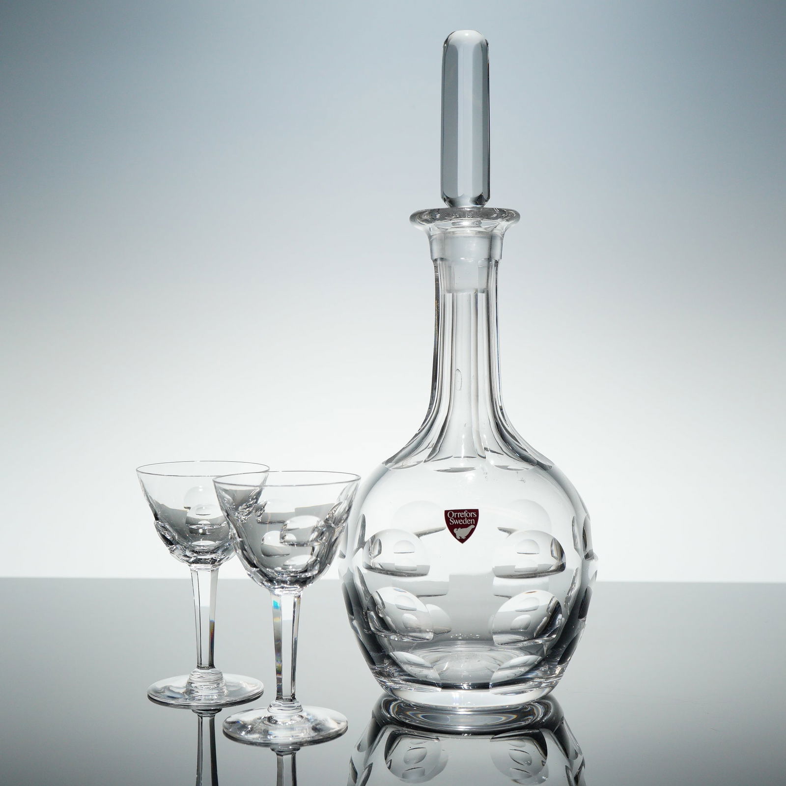 3pc Orrefors Crystal Decanter and Cordial Glass Set (1 of 3)