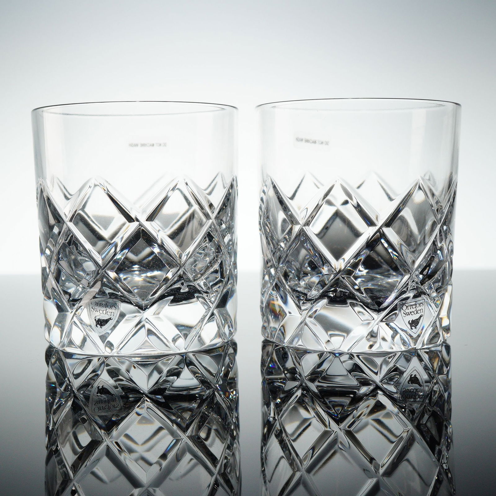 A Pair of Orrefors Sofiero Cut Crystal Double Old Fashioned Glasses (1 of 4)