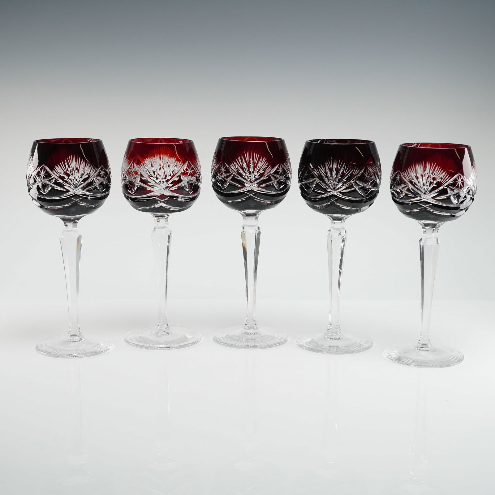 5pc Ruby Red Cut to Clear Hock Glasses (1 of 4)