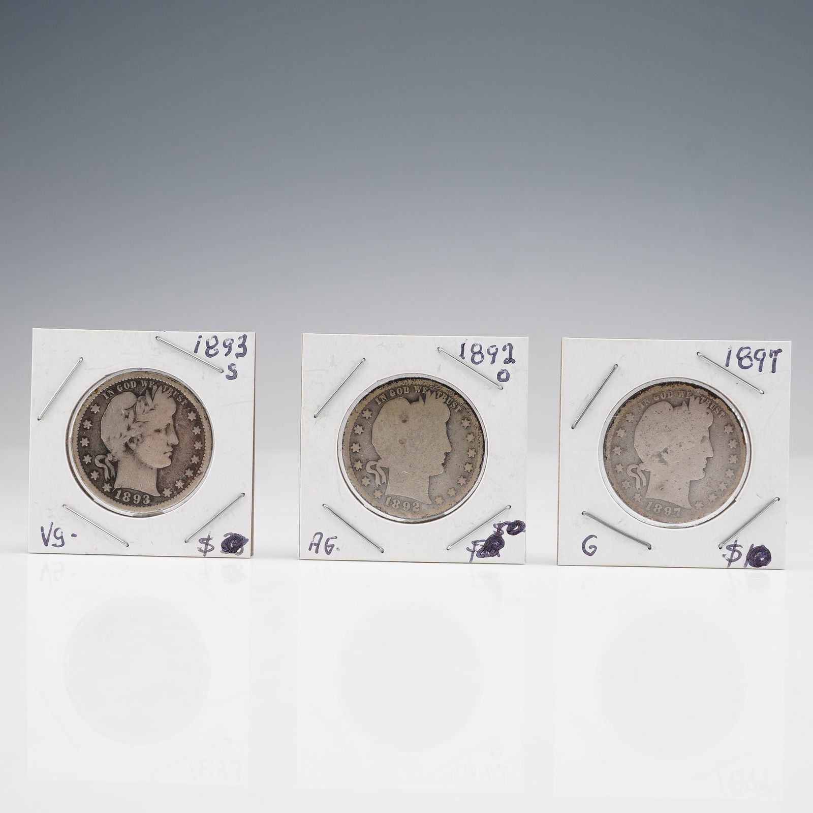 3pc 1892-O, 1893-S, & 1897 Barber Quarter Dollars (1 of 5)