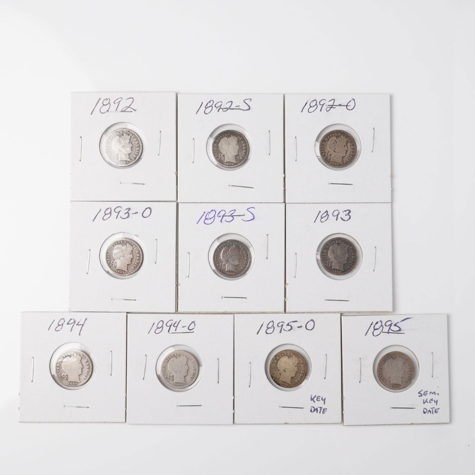 10pc 1892-1895 Barber Silver Dimes (1 of 4)