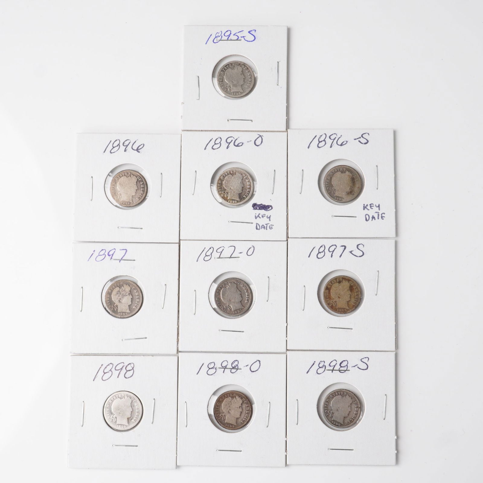 10pc 1985-1898 Barber Dime Silver Coins (1 of 4)