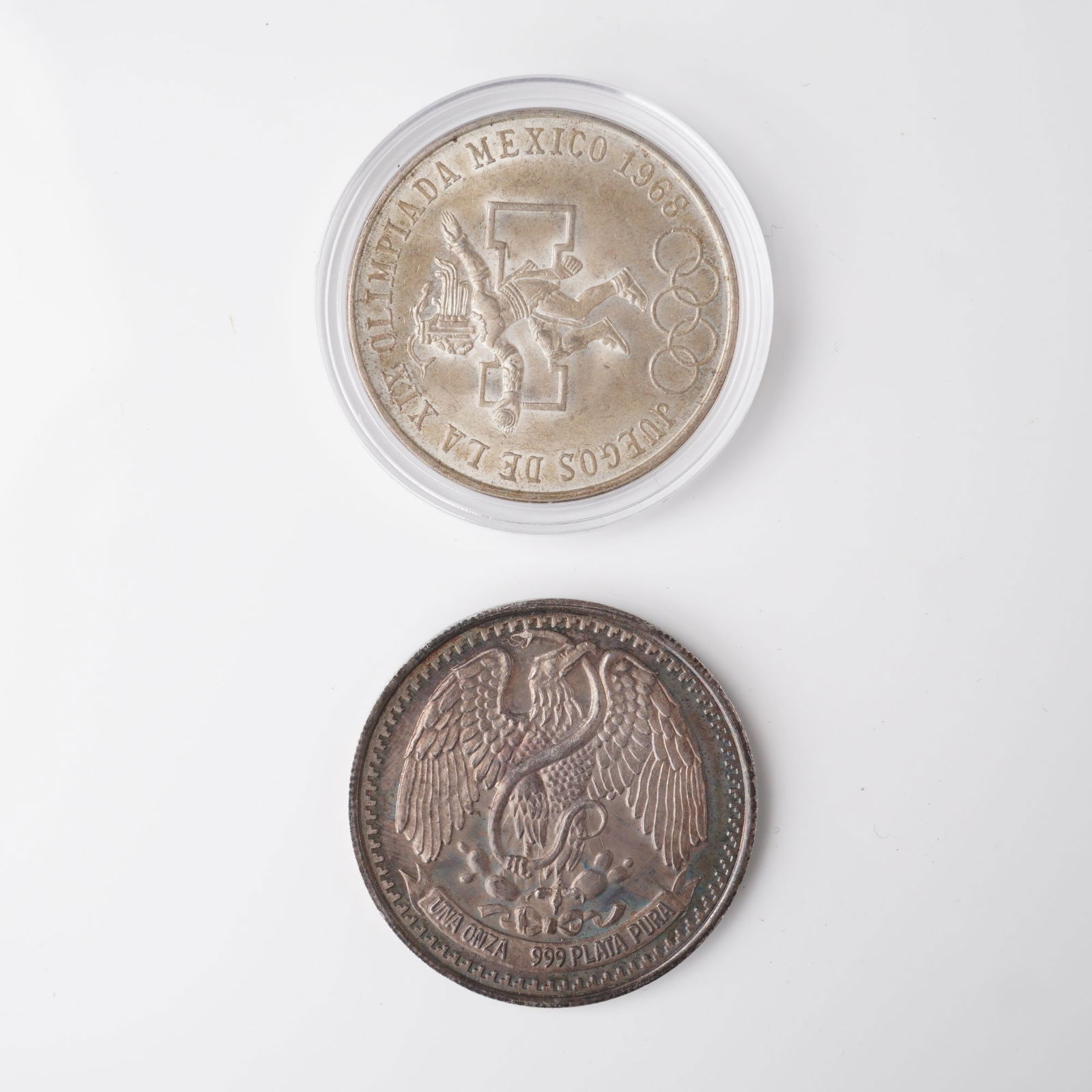 2pc 1968 Mexico 25 Pesos Olympic Coin & Ferrocarril Una Onza Round (1 of 2)
