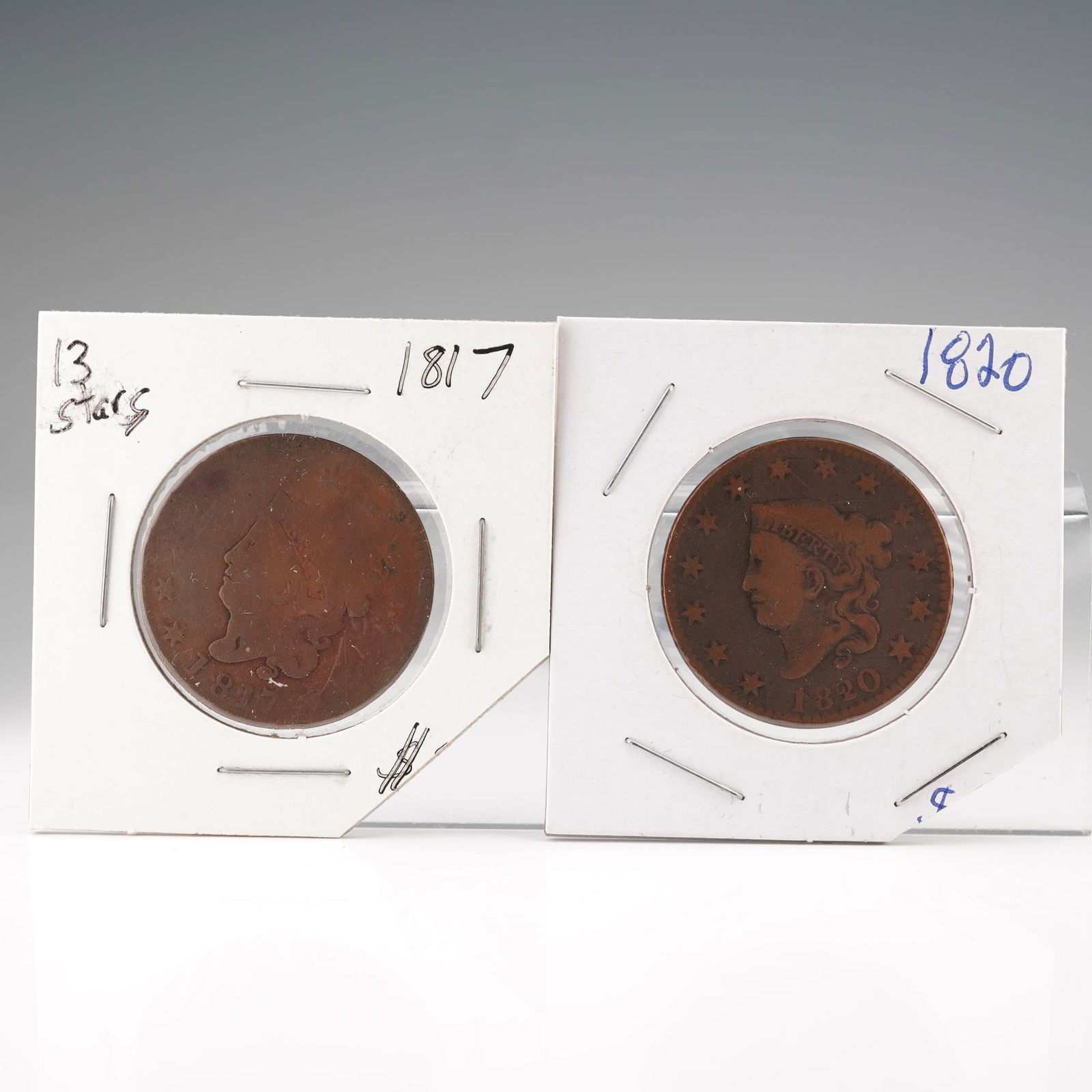 2pc 1817-(P) to 1820-(P) Capped Bust Half Silver Dollars (1 of 5)