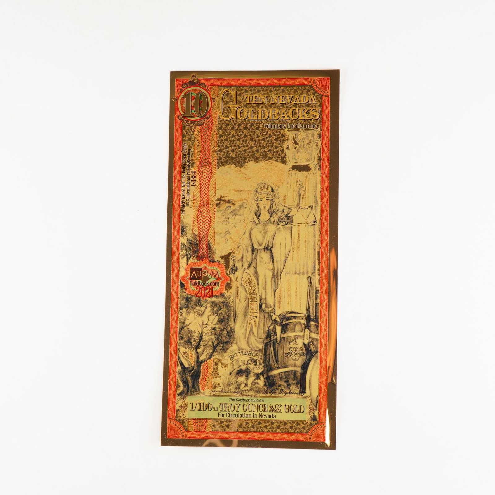 2021 Ten (10) Nevada Goldbacks - Aurum Gold Foil Note (24k) (1 of 2)