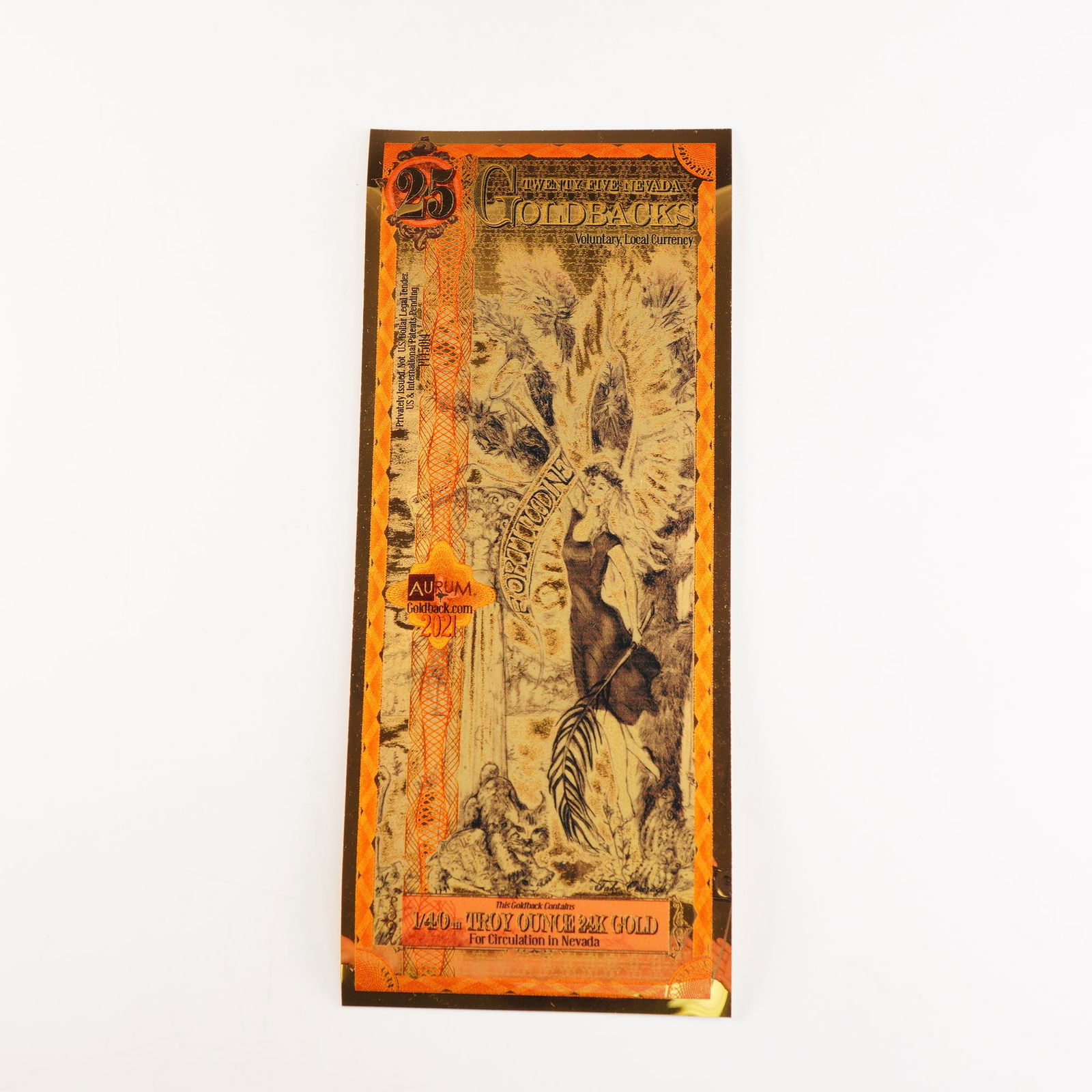 2021 Twenty Five (25) Nevada Goldbacks - Aurum Gold Foil Note (24k) (1 of 3)
