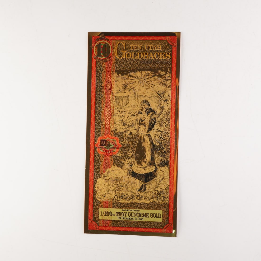 2021 Ten (10) Utah Goldbacks - Aurum Gold Foil Note (24k) (1 of 2)