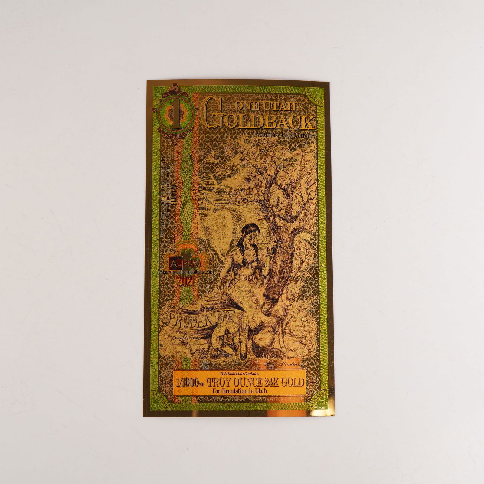 2021 One (1) Utah Goldbacks - Aurum Gold Foil Note (24k) (1 of 2)