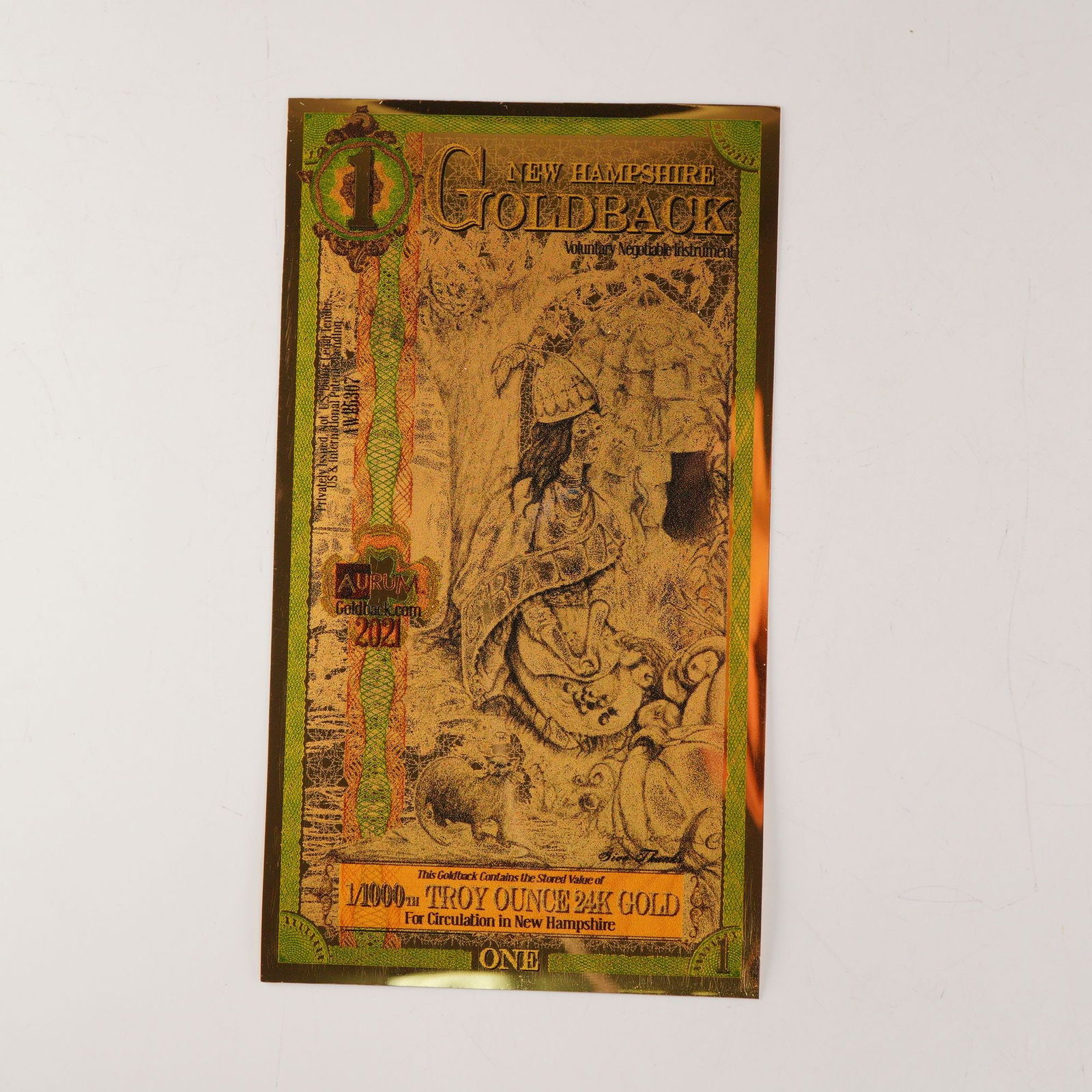 2021 One (1) New Hampshire Goldbacks - Aurum Gold Foil Note (24k) (1 of 2)