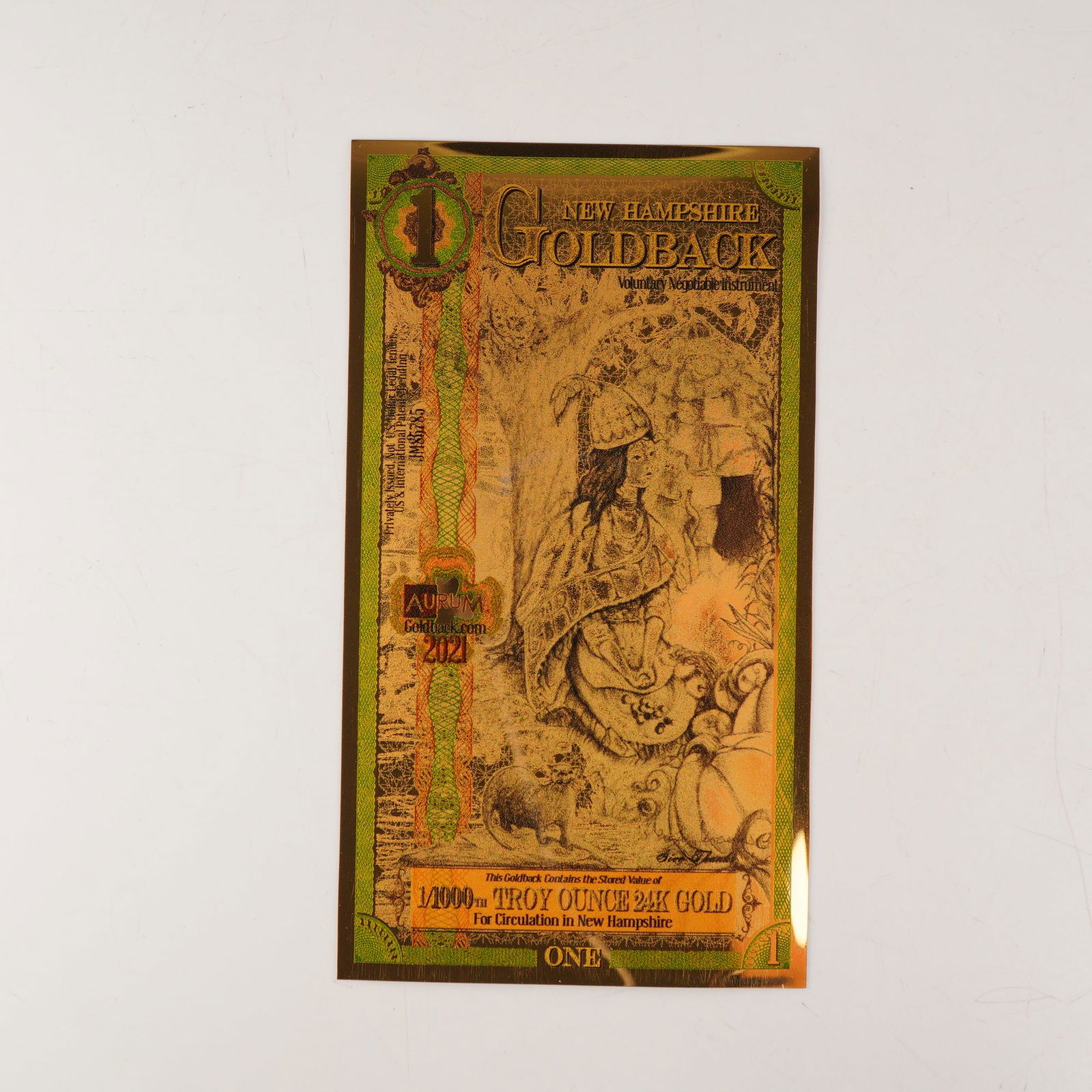 2021 One (1) New Hampshire Goldbacks - Aurum Gold Foil Note (24k) (1 of 2)
