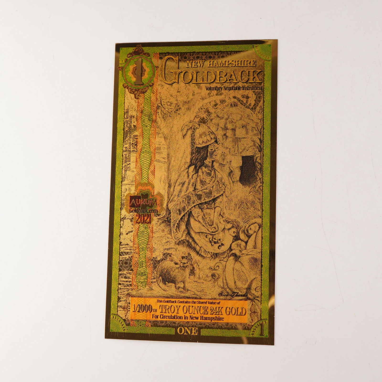 2021 One (1) New Hampshire Goldback - Aurum Gold Foil Note (24k) (1 of 2)