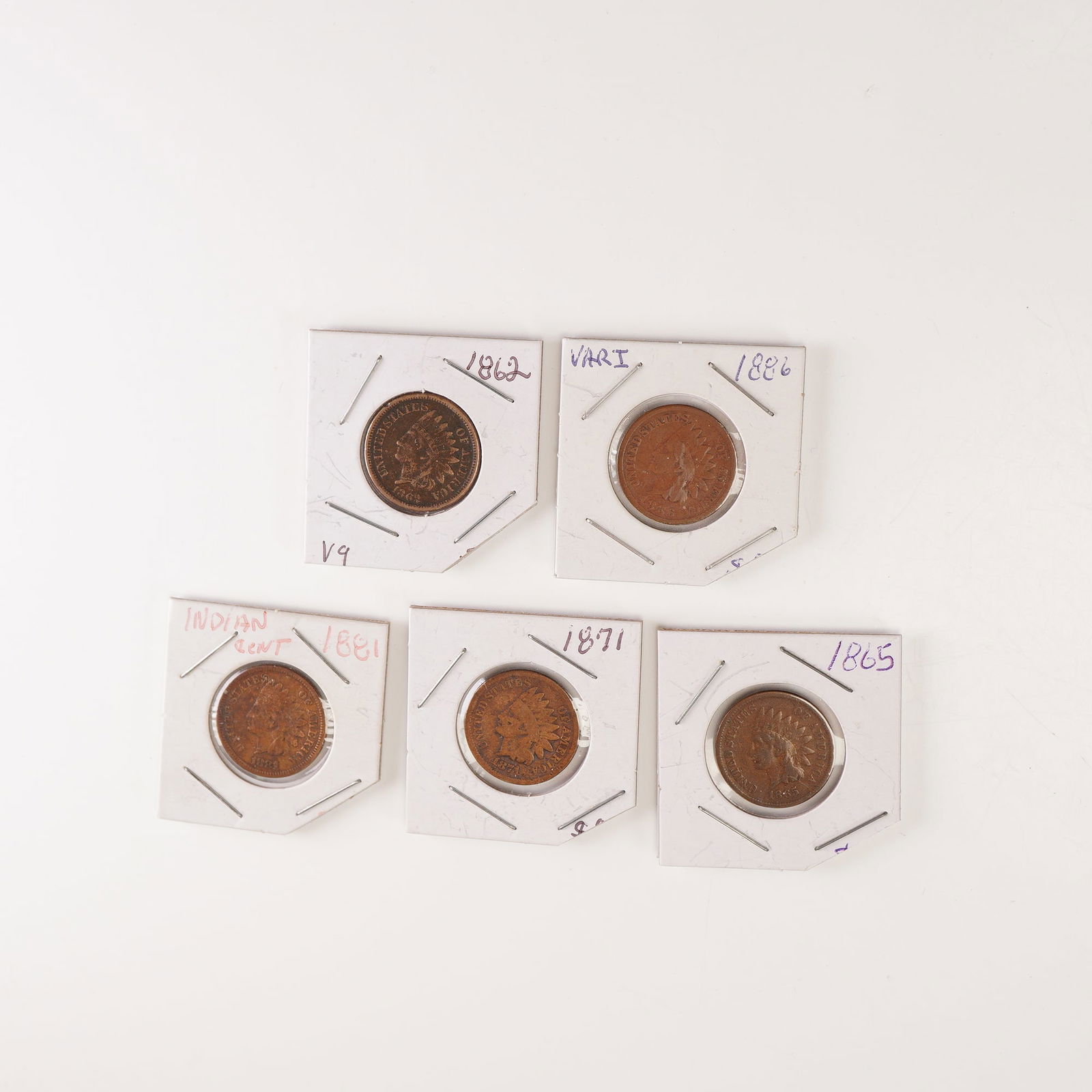 5pc 1862 to 1886 Indian Head 1 Cent Coins (1 of 4)