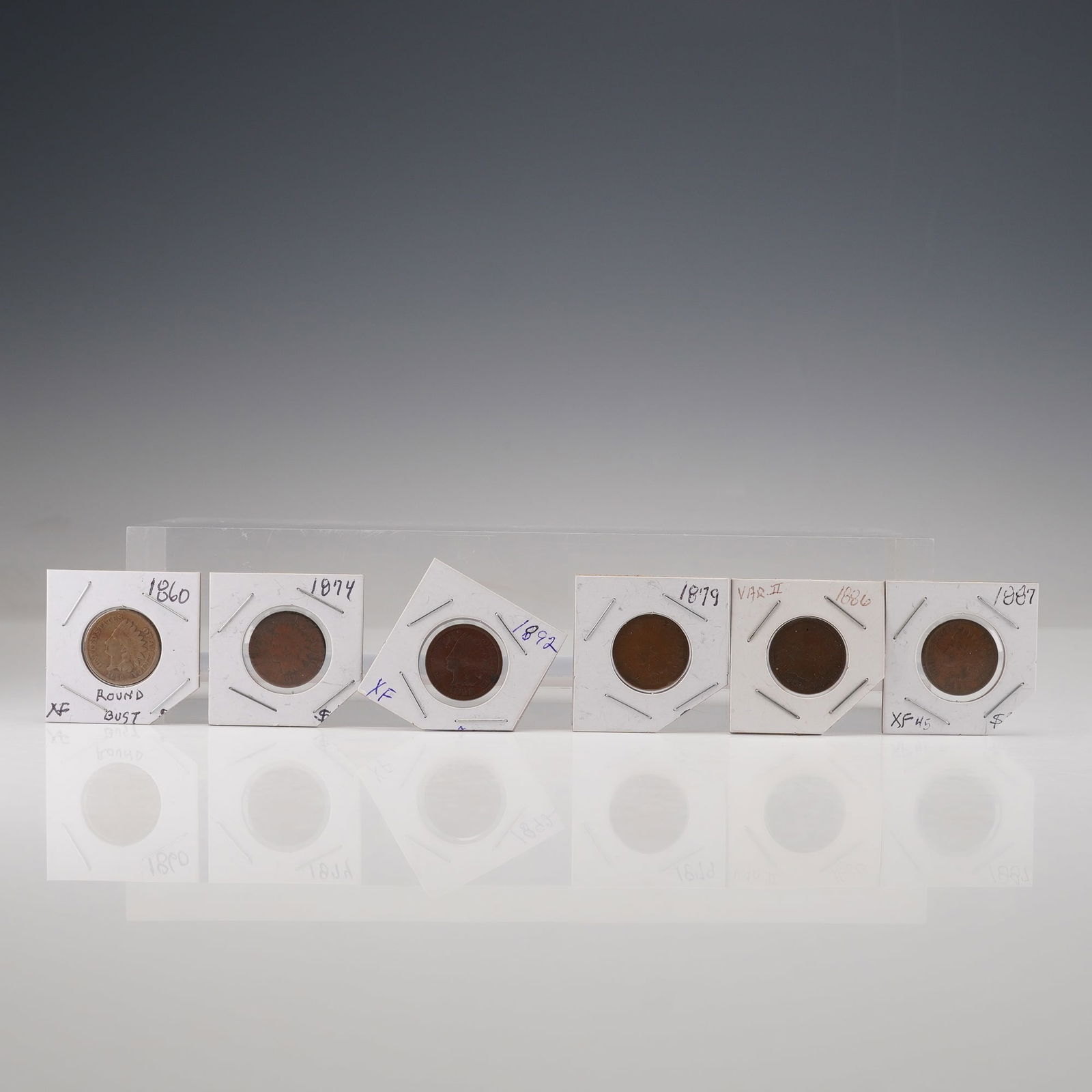 6pc 1860, 1886, 1874, 1879, 18871, 1892 Indian Head One Cent Coins (1 of 7)