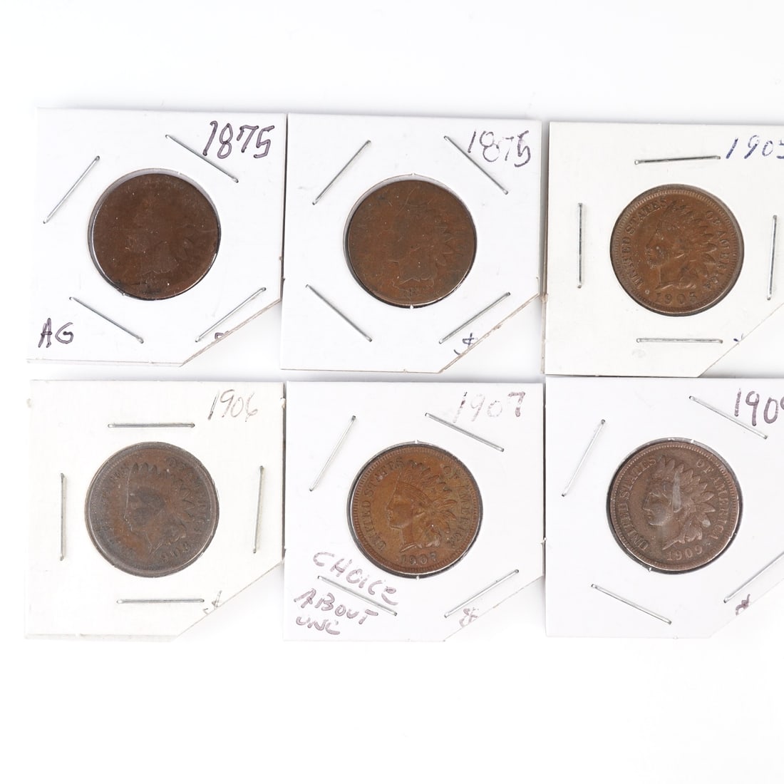 6pc 1875 to 1909 Indian Head 1 Cent Coins (1 of 4)