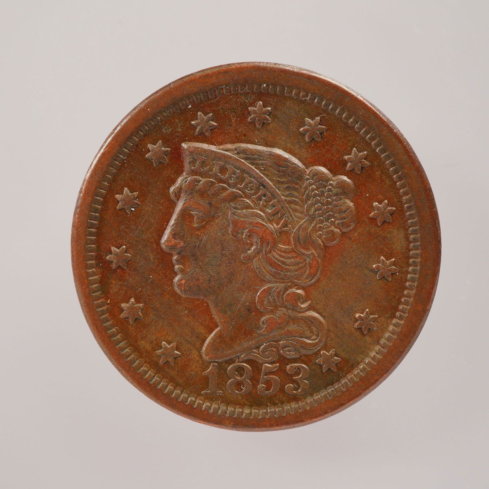 1853 United States Liberty Head Braided Hair One Cent Coin (1 of 2)