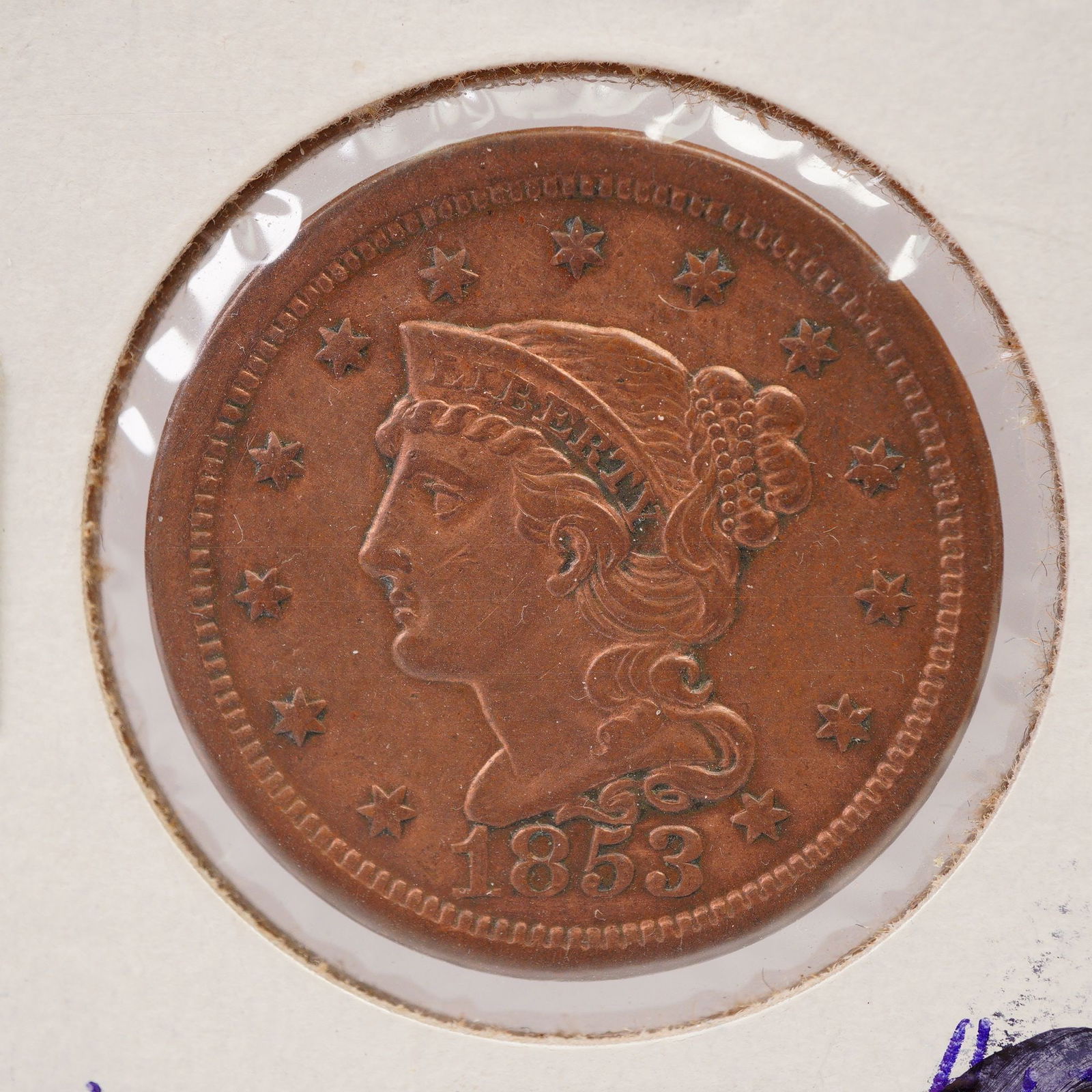 1853 United States Liberty Head Braided Hair One Cent Coin (1 of 3)