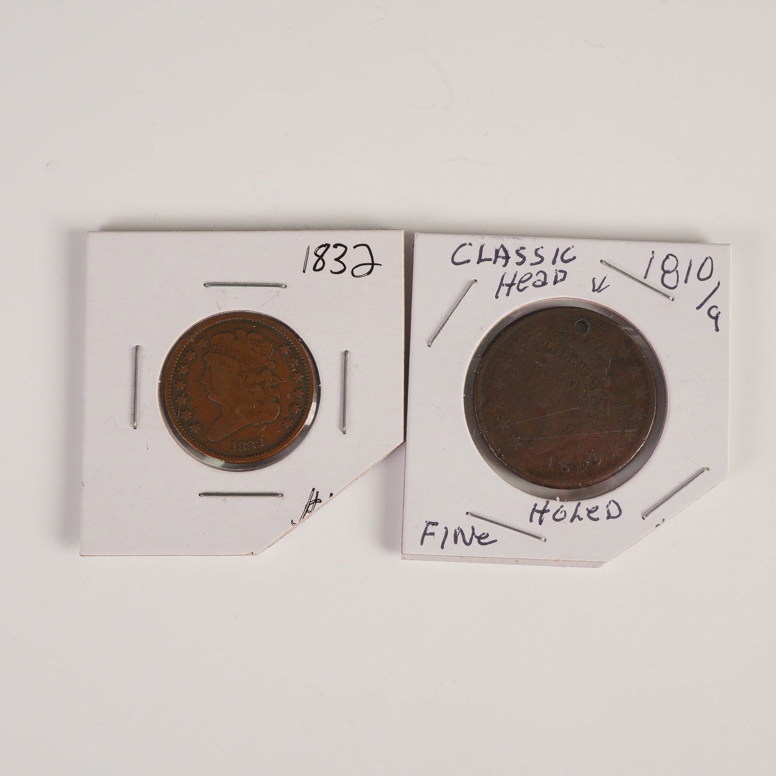 2pc 1810 Capped Bust Classic Head 1 Cent & 1832 Classic Head 1/2 Cent Coin (1 of 6)