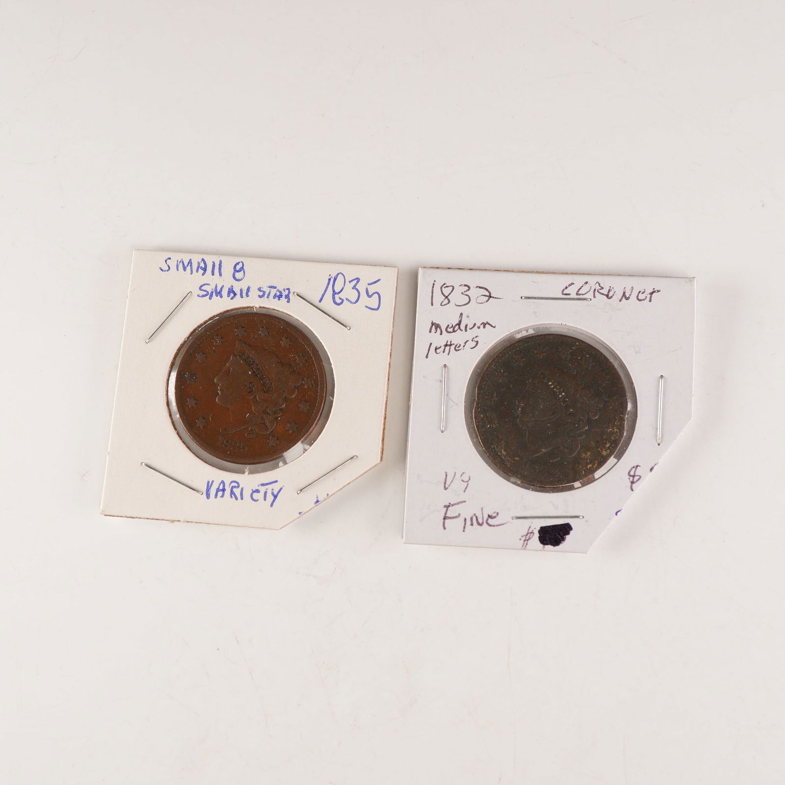 2pc 1832, 1835 U.S. Coronet Large One Cent Coins (1 of 2)