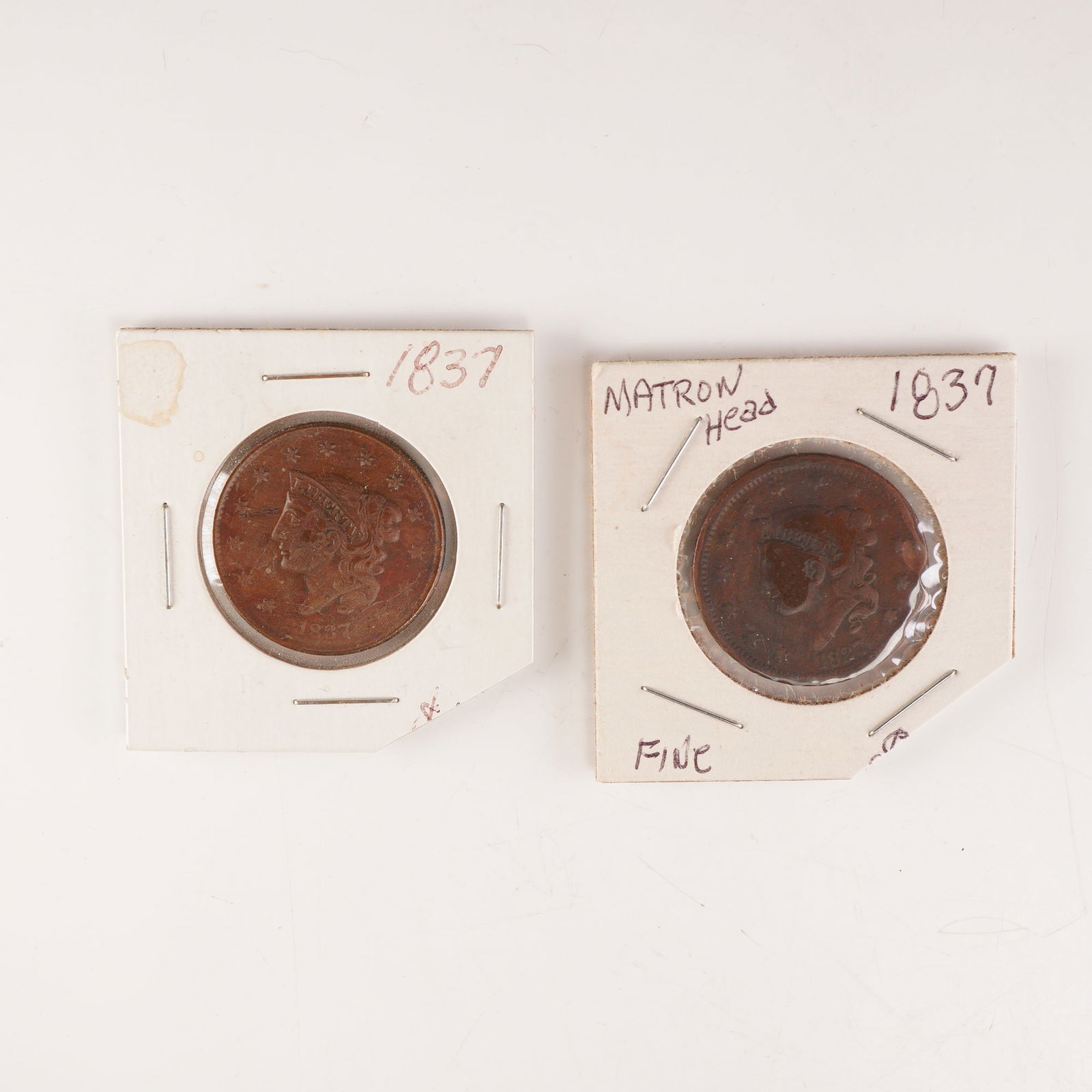 2pc 1837 U.S. Matron Head Large One Cent Coins (1 of 2)