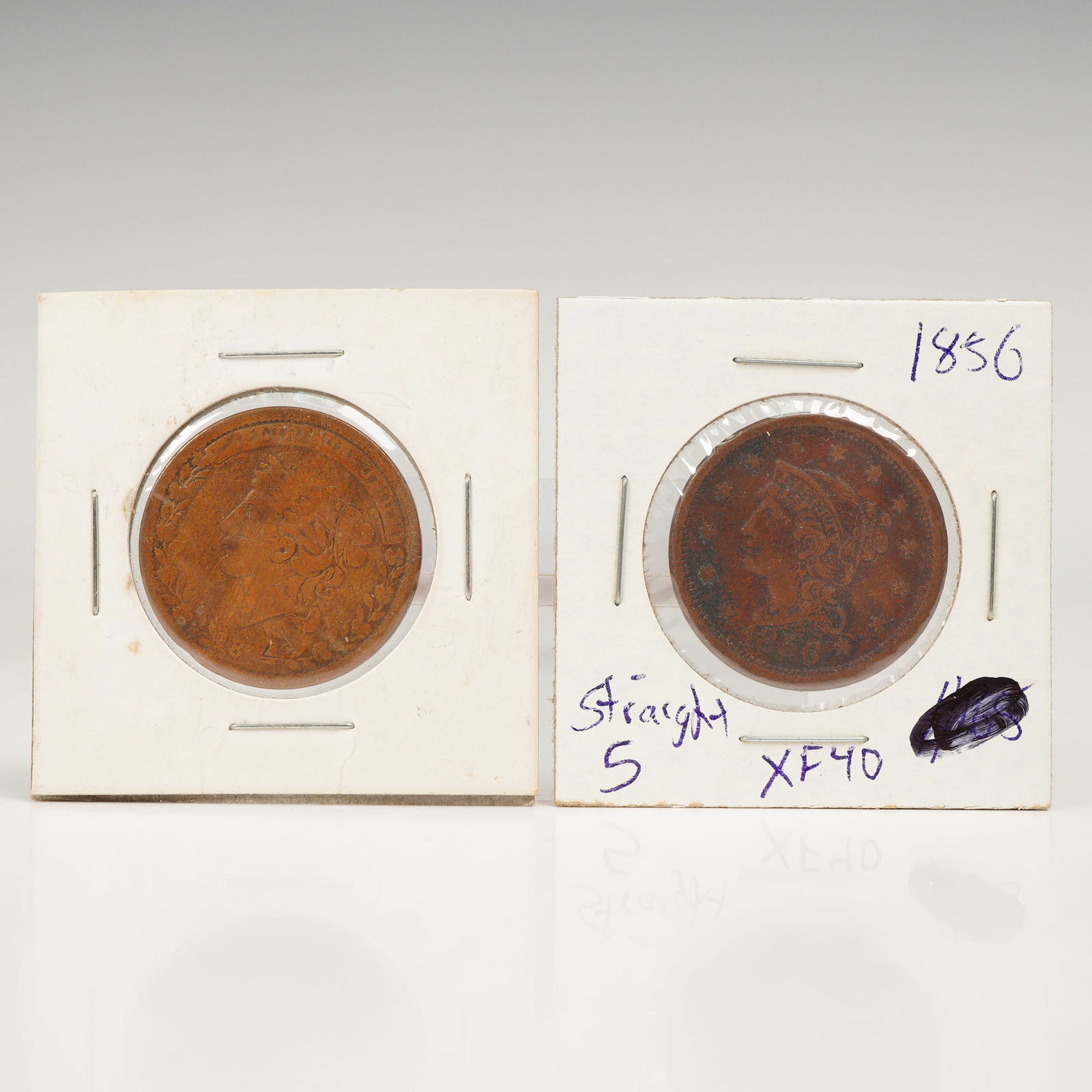 2pc 1837, 1856 Bentonian Mint Drop and U.S. Braided Hair Large One Cent (1 of 4)