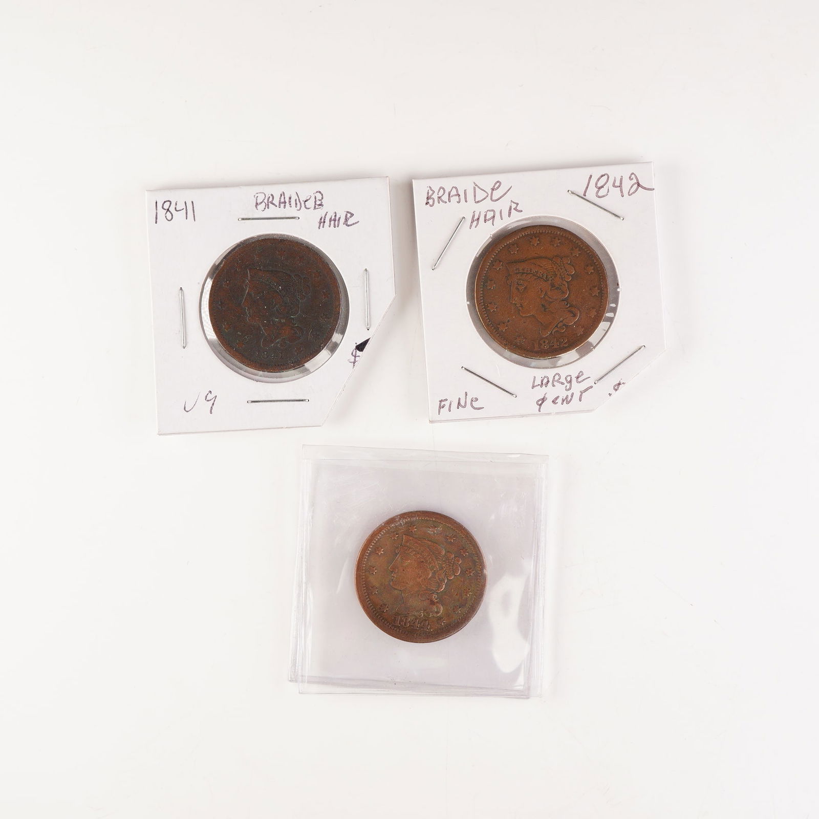 3pc 1841, 1842, 1844 U.S. Braided Hair Large One Cent Coins (1 of 3)
