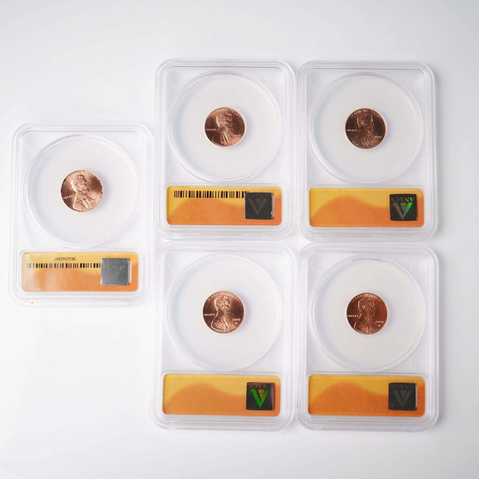 5pc 2009-2010 First Day Issue Lincoln Cents ANACS Graded MS67 (1 of 4)