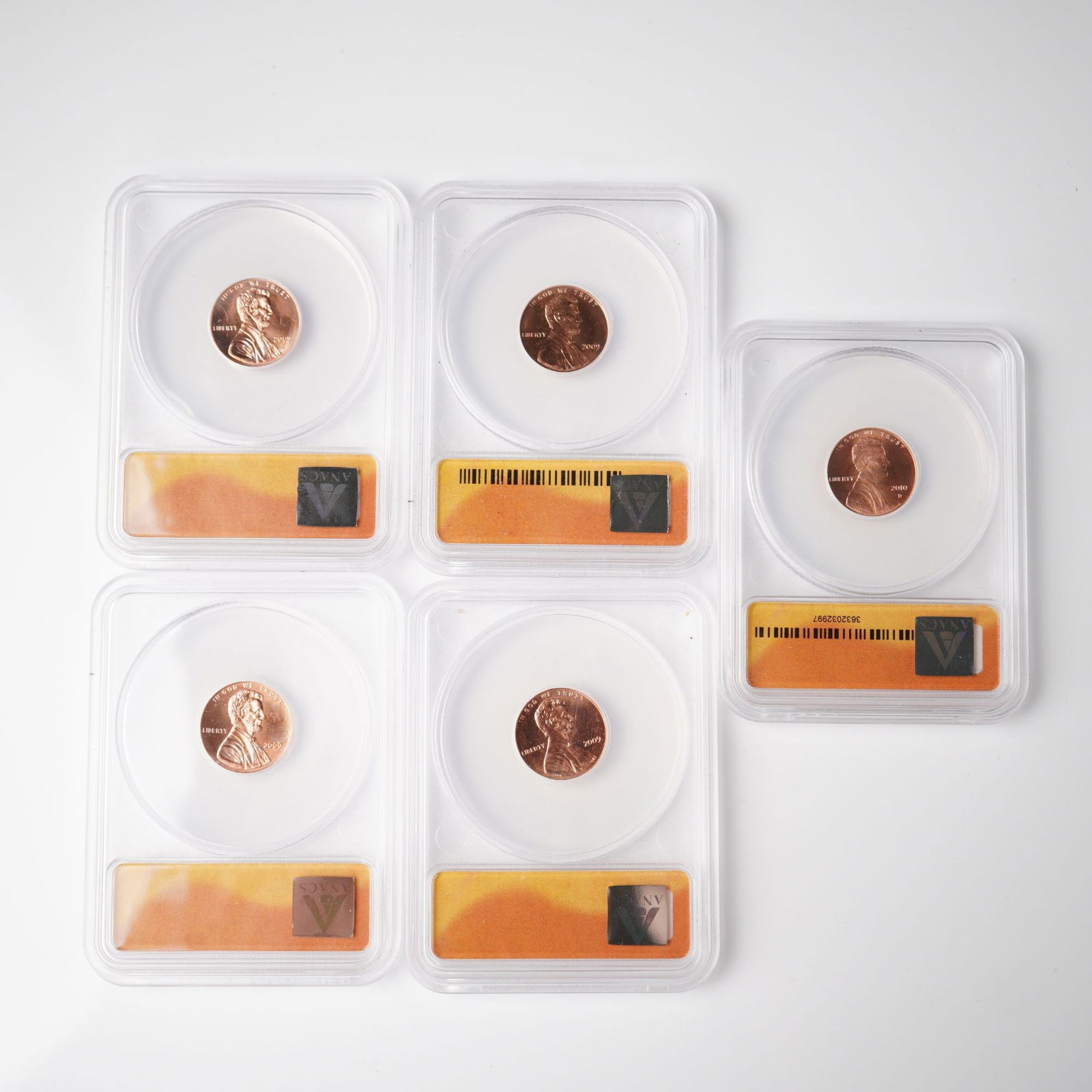 5pc 2009-2010 First Day Issue Lincoln Cents ANACS Graded MS67 (1 of 2)